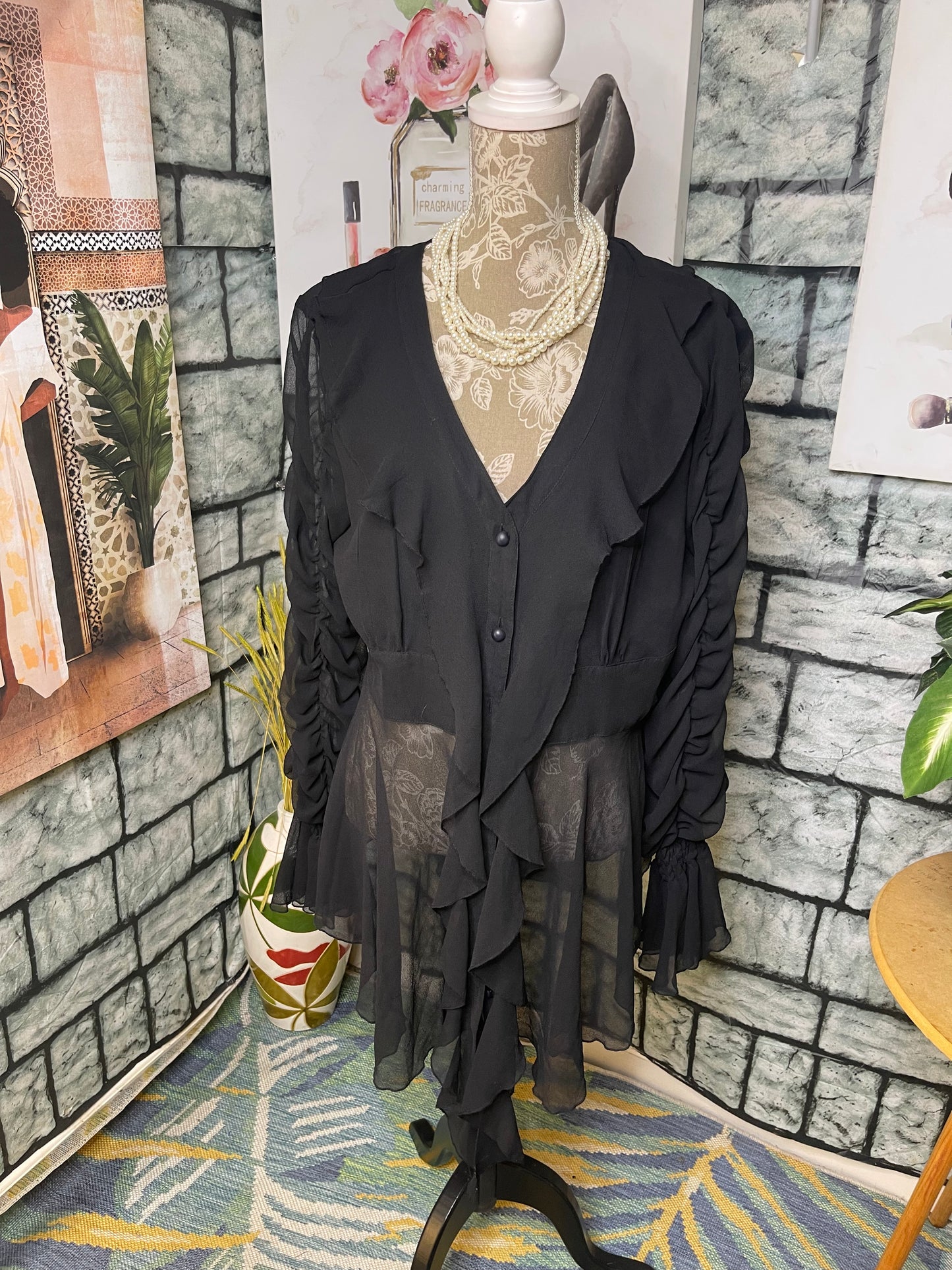 NEW Ashro Button Black Bliouse Women sz 20