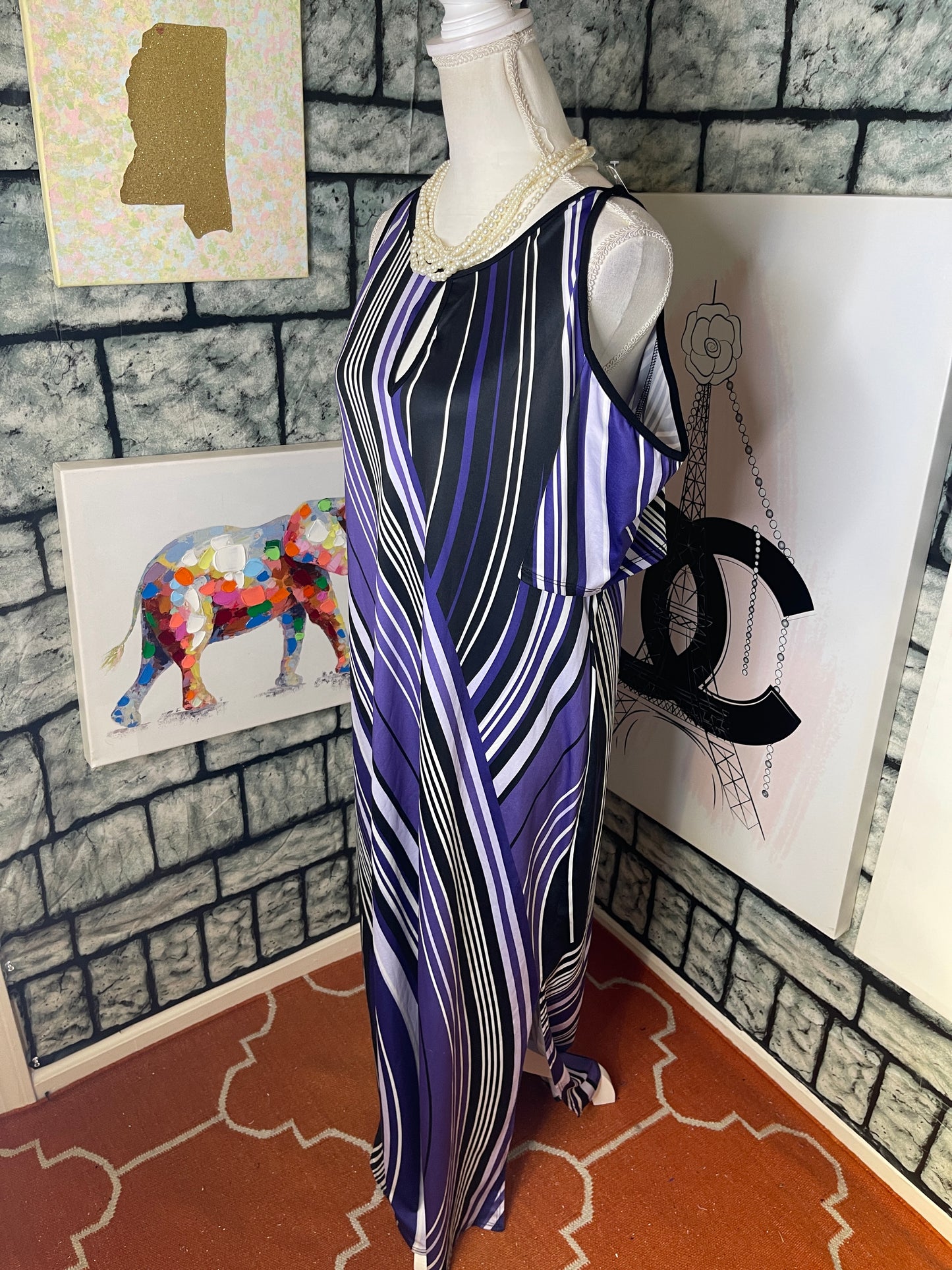 NEW Ashley Stewart Purple Black and White Dress Women Sz 14/16