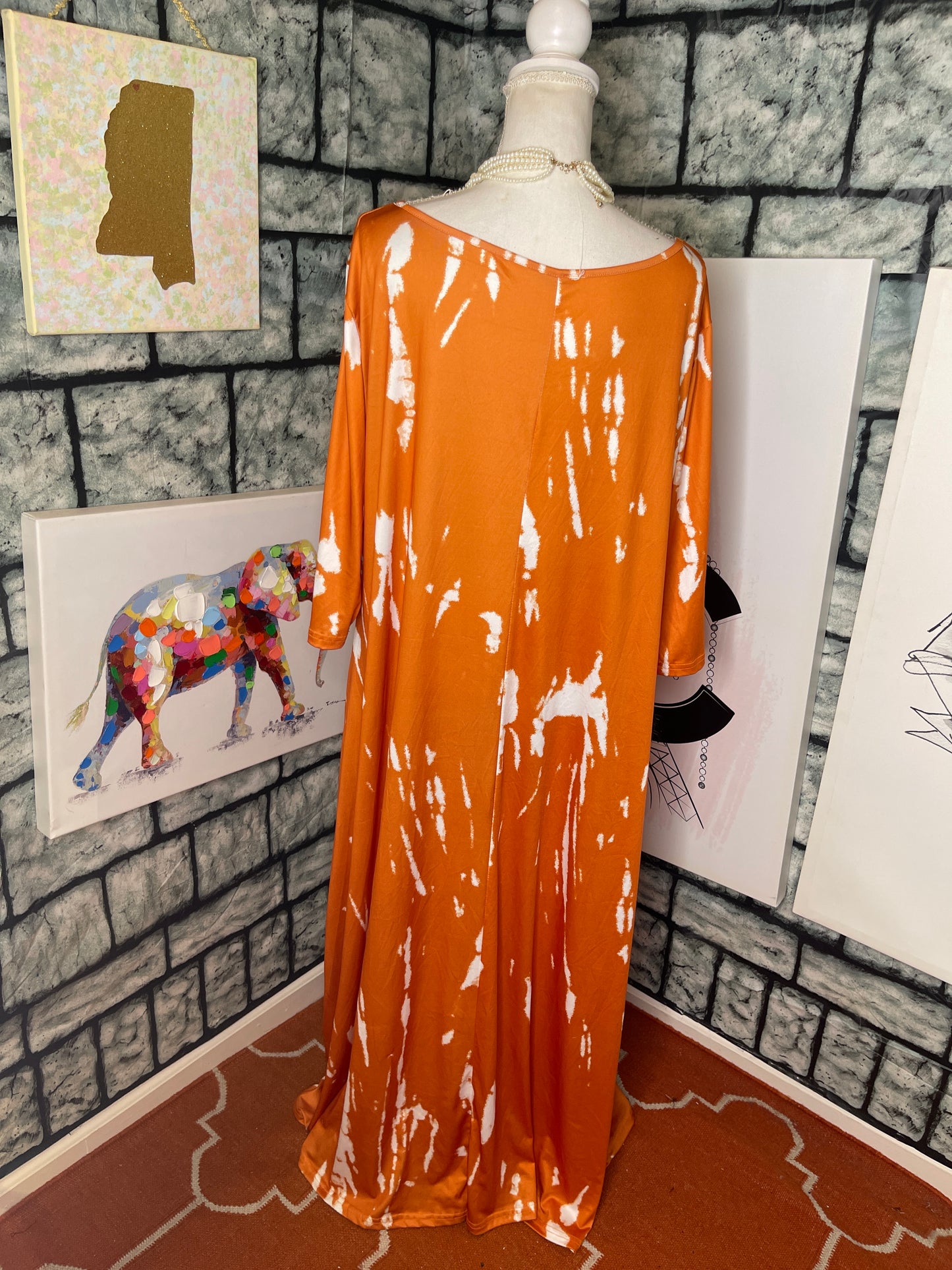 Orange White Dress Women sz 3XL