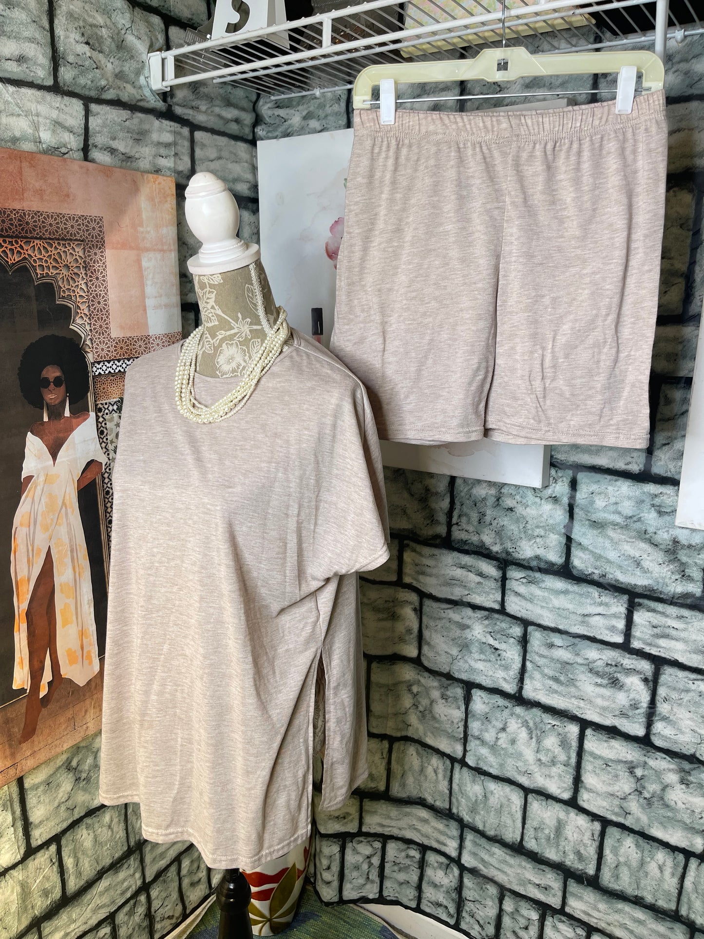Shein Tan 2 piece Pants Set Women sz large