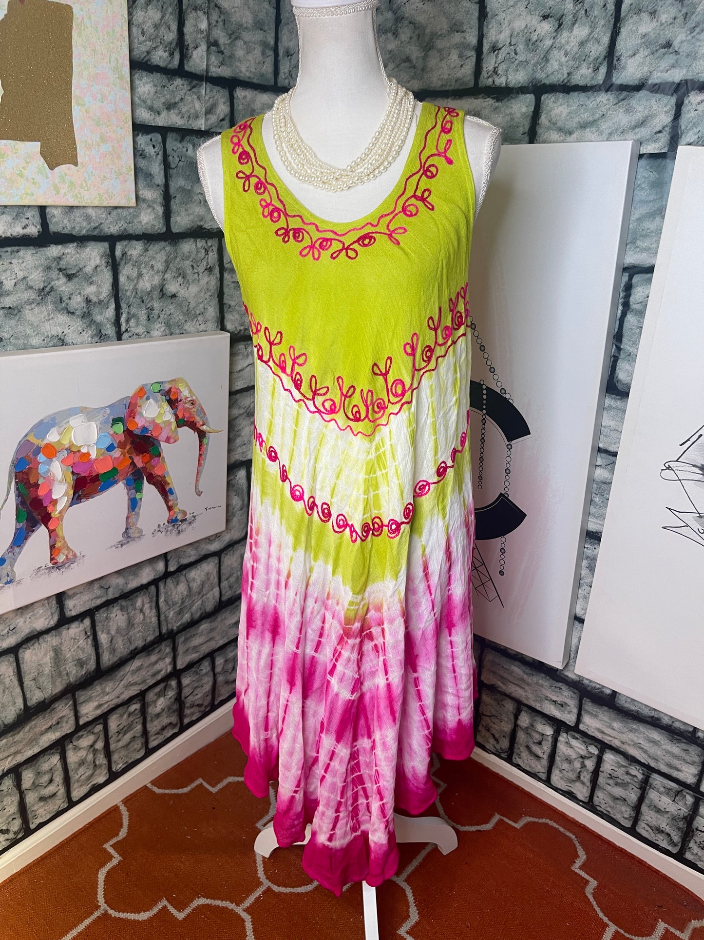 NEW Share Drive Green Pink Dress Women sz Medium