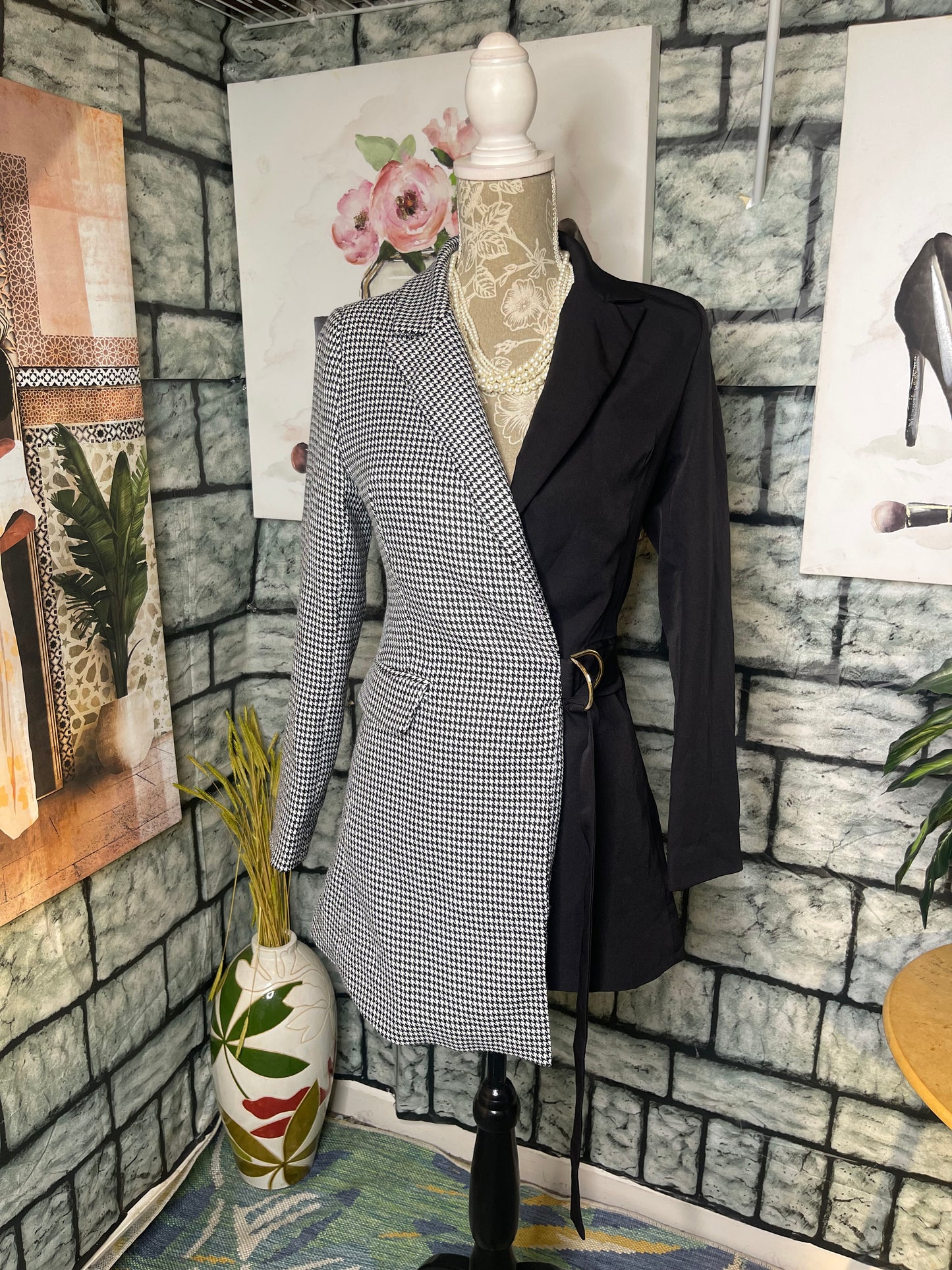 Fashion Nova Black White Blazer Dress Women sz XS
