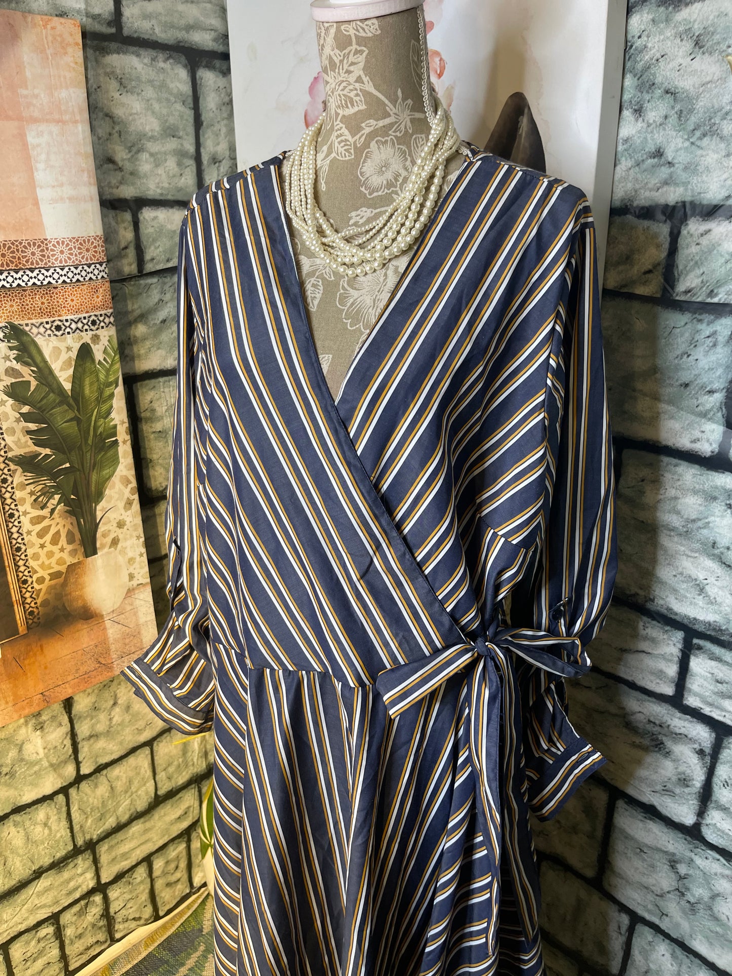 Mlle Gabrielle Blue Yellow Dress Women sz 3XL