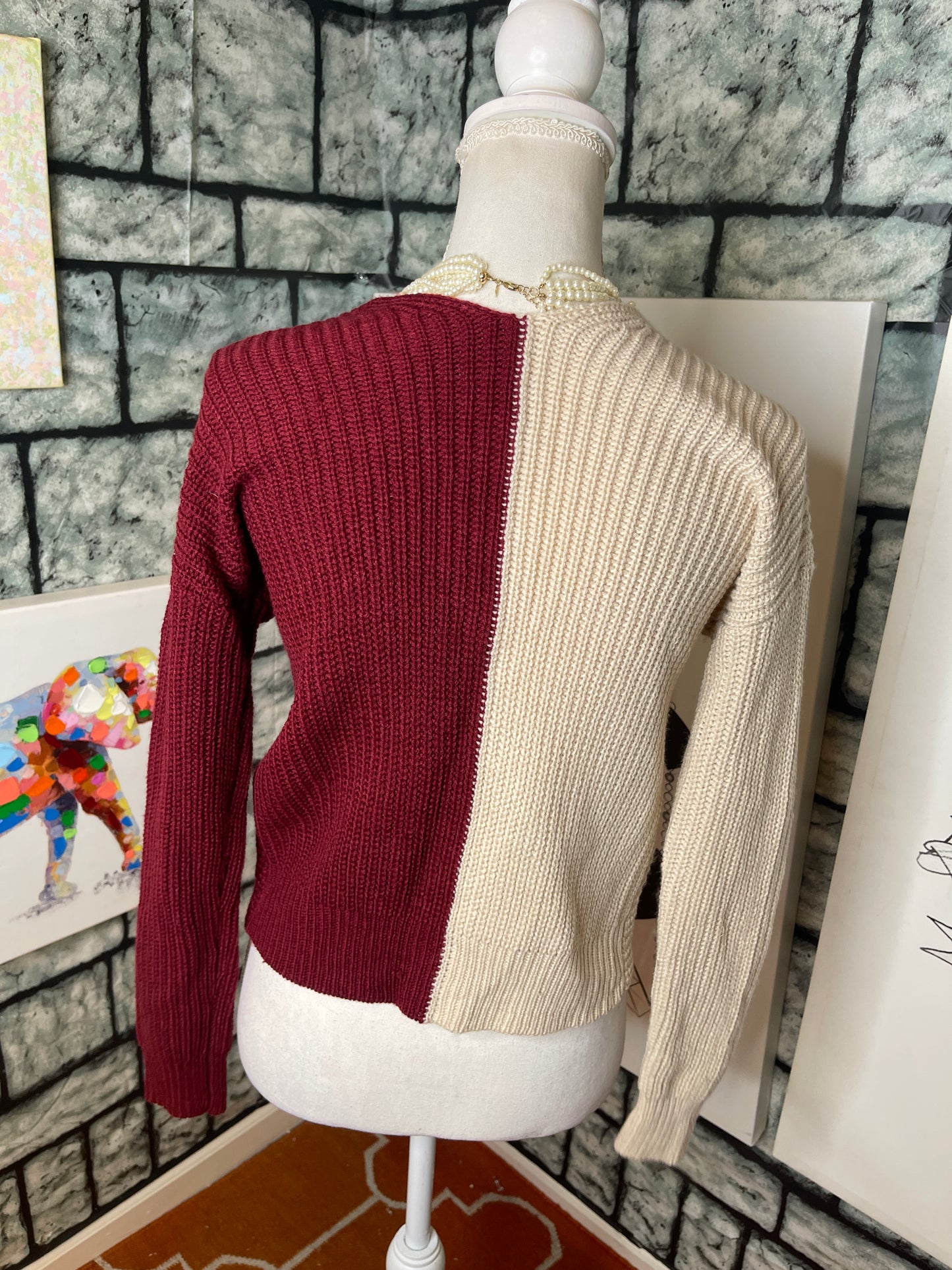NOBo Burgundy Tan Sweater Women sz XS