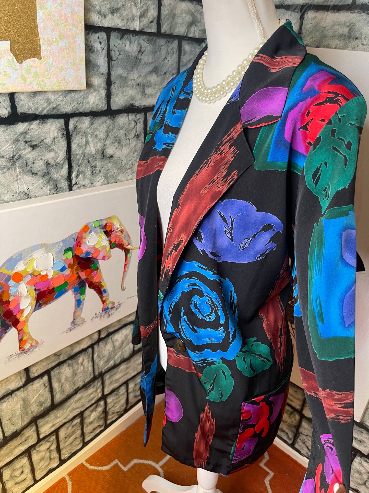 Richard kristall black colorful blazer blouse women sz 18