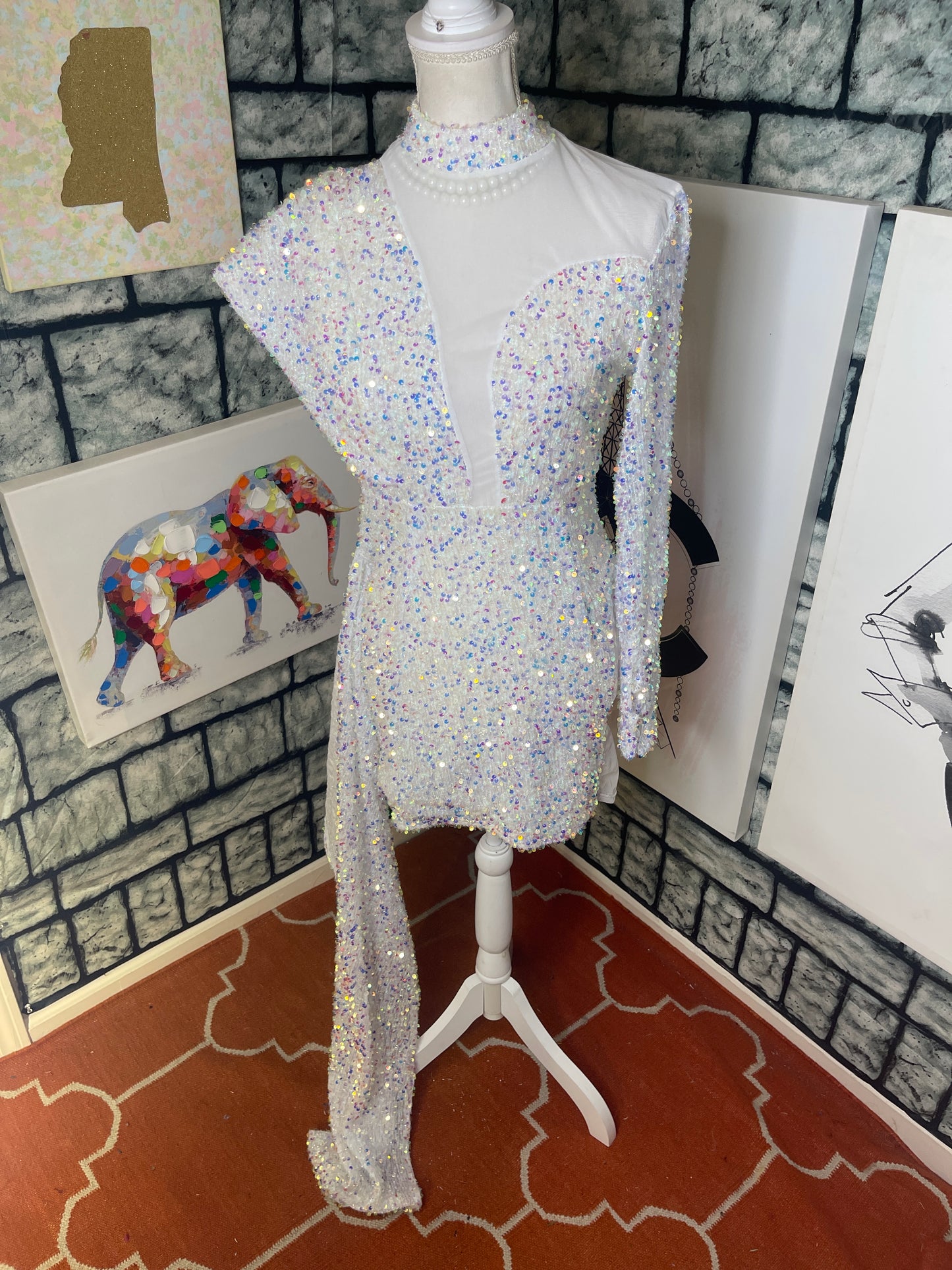 White Sequin Dress Women sz Large