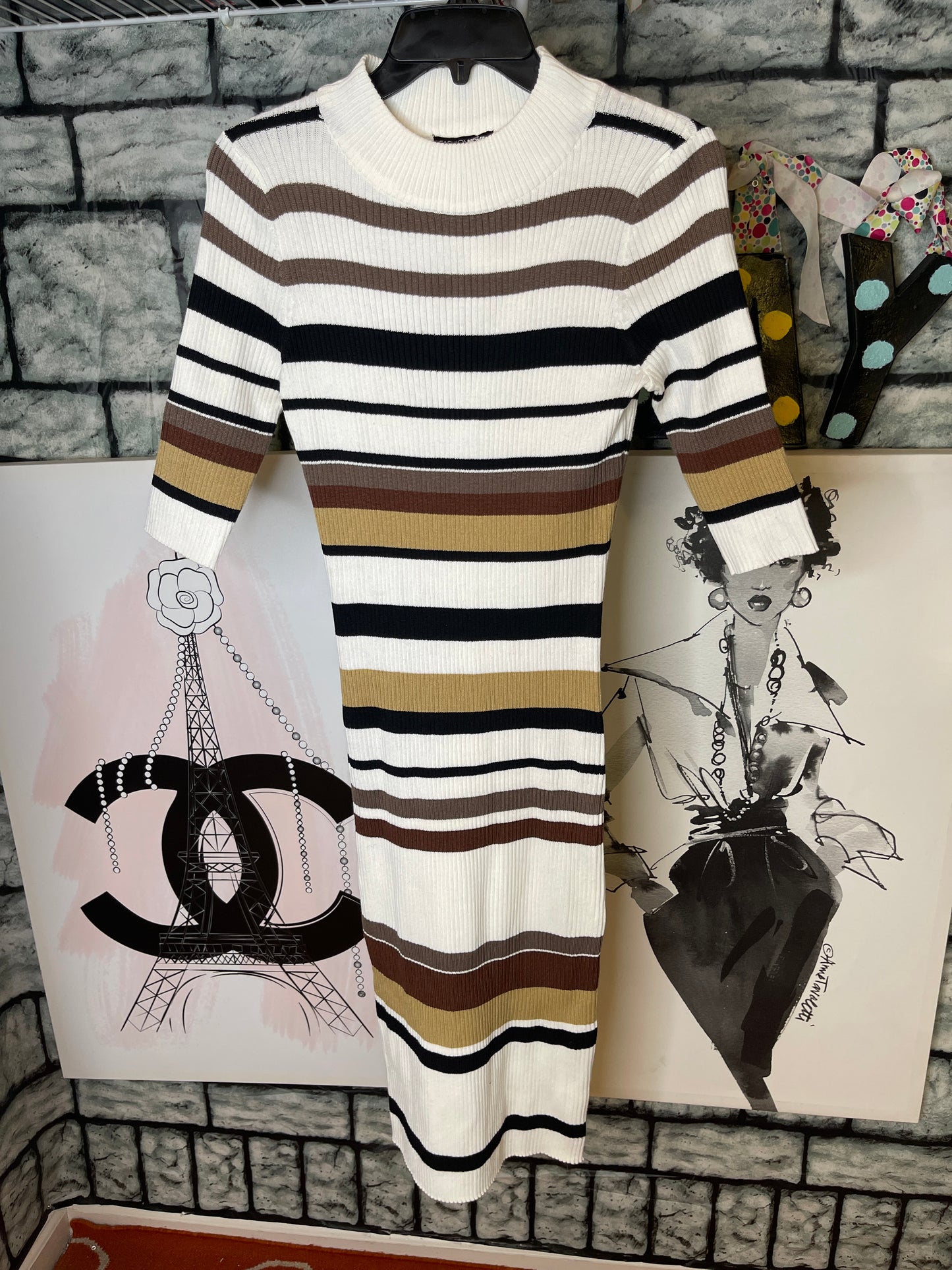 Fashion Nova Brown White Sweater Dress Women sz Small