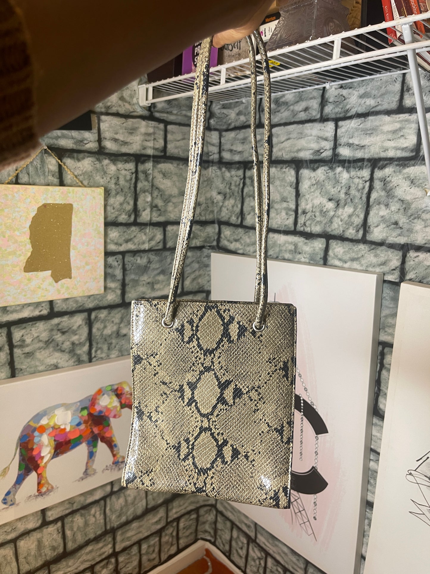 Nine West Gray Black Animal Print Handbag