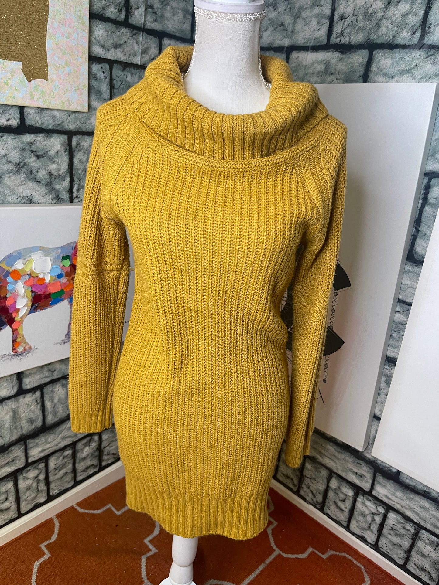 Full Circle Yellow Sweater Dress Women sz Large