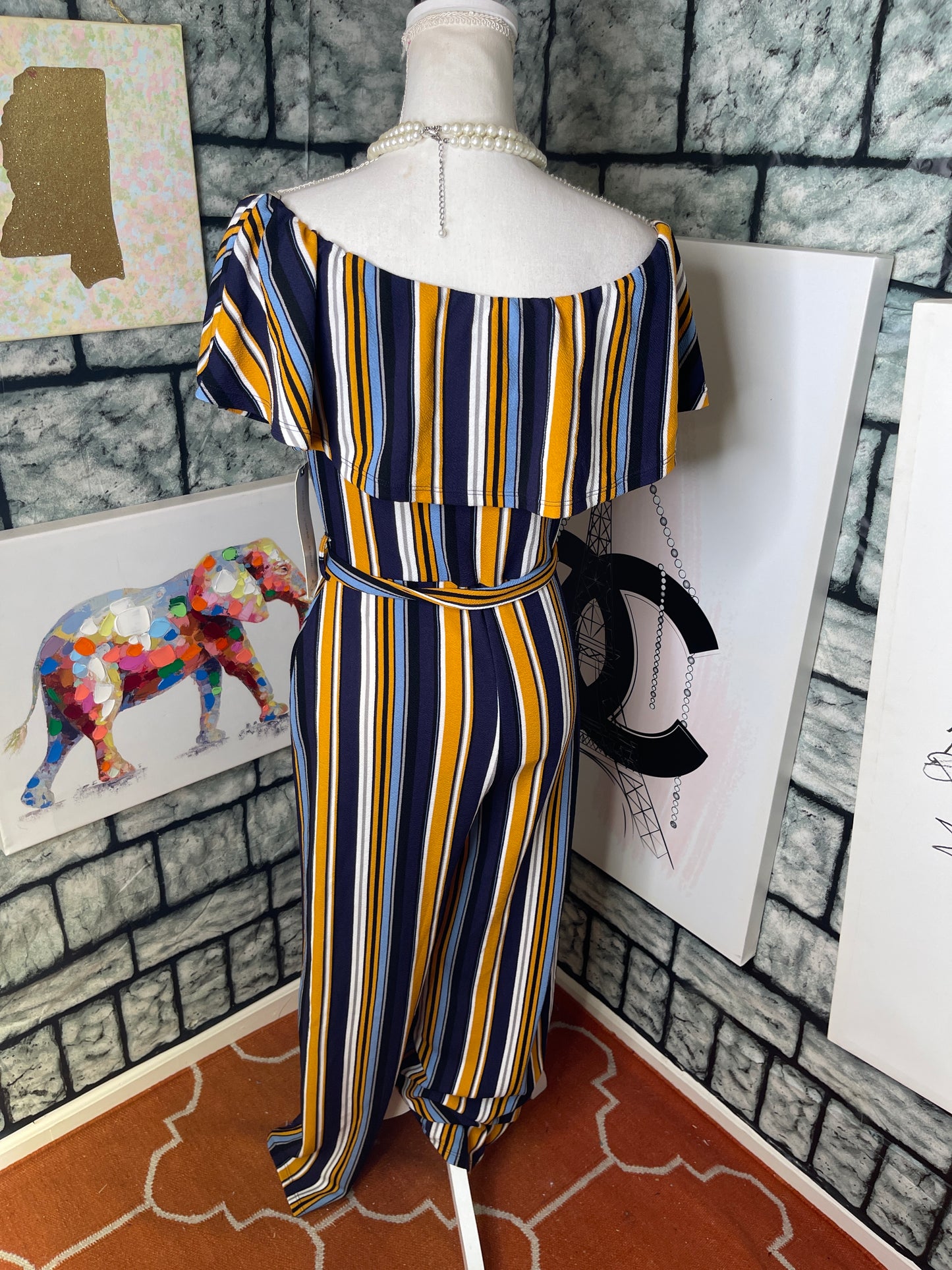 New almost famous blue yellow jumpsuit women sz large