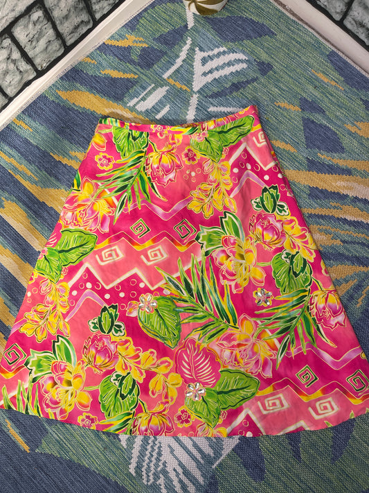 Nancy Bolden Pink Green Print Skirt Women sz 12