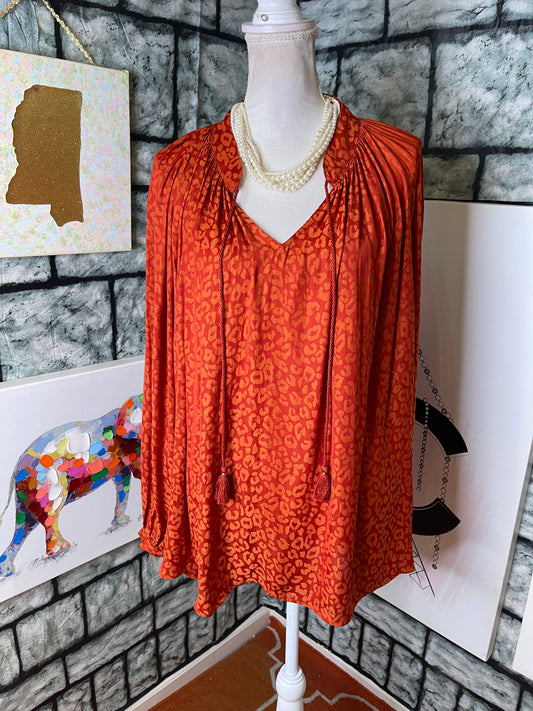 Crown & Ivy Orange Print Blouse Women sz 2XL