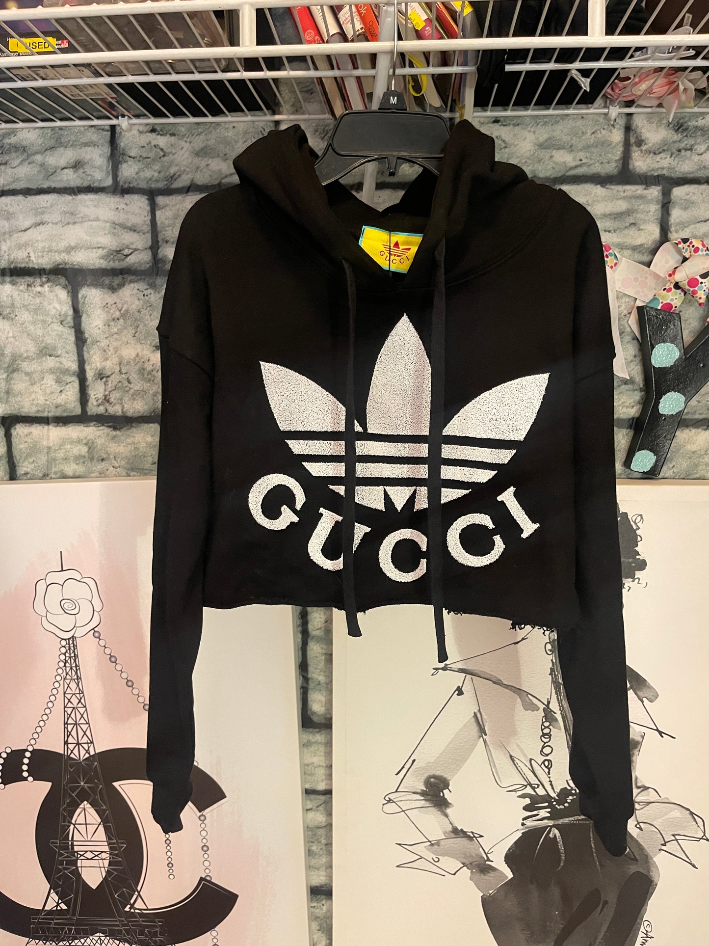 Gucci x Adidas black crop hoodie women sz Small