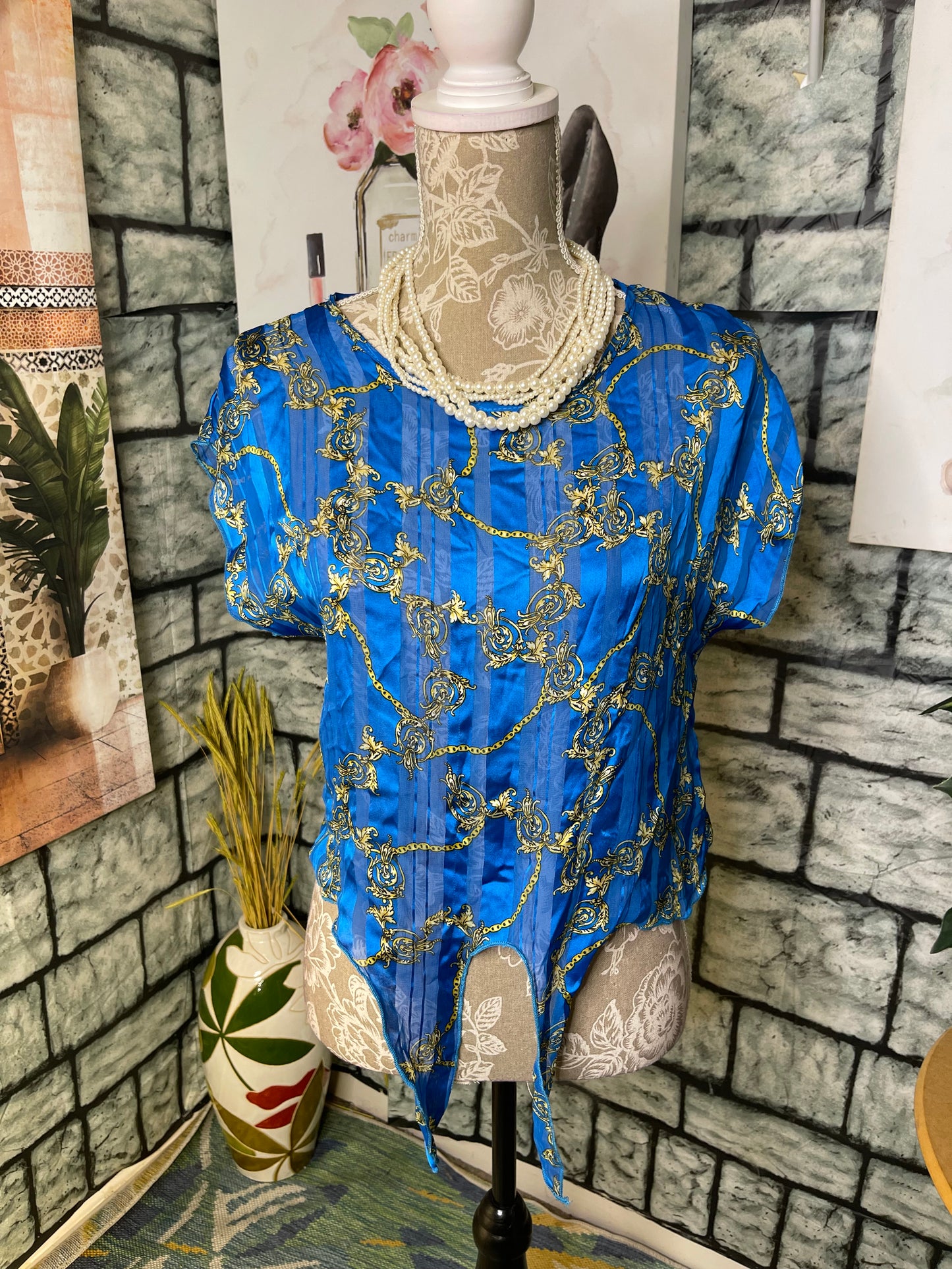 Love J Blue Yellow Blouse Women sz Small