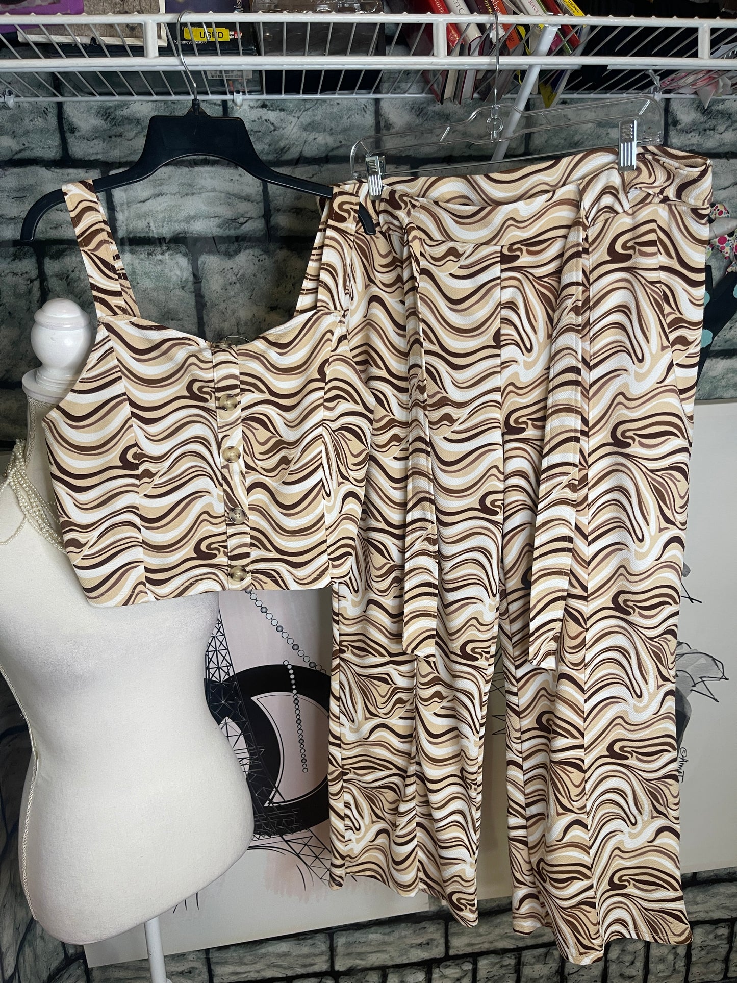 NoBo brown tan 2 piece pants set women sz 2xl