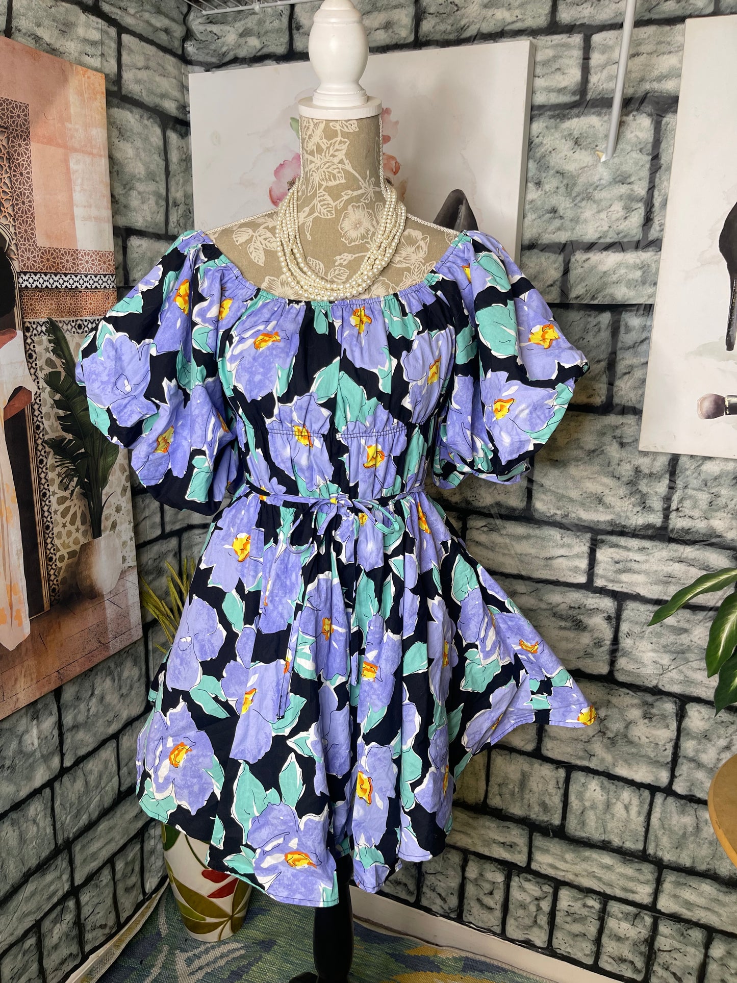 & Merci Blue Green Floral Dress Women sz Medium