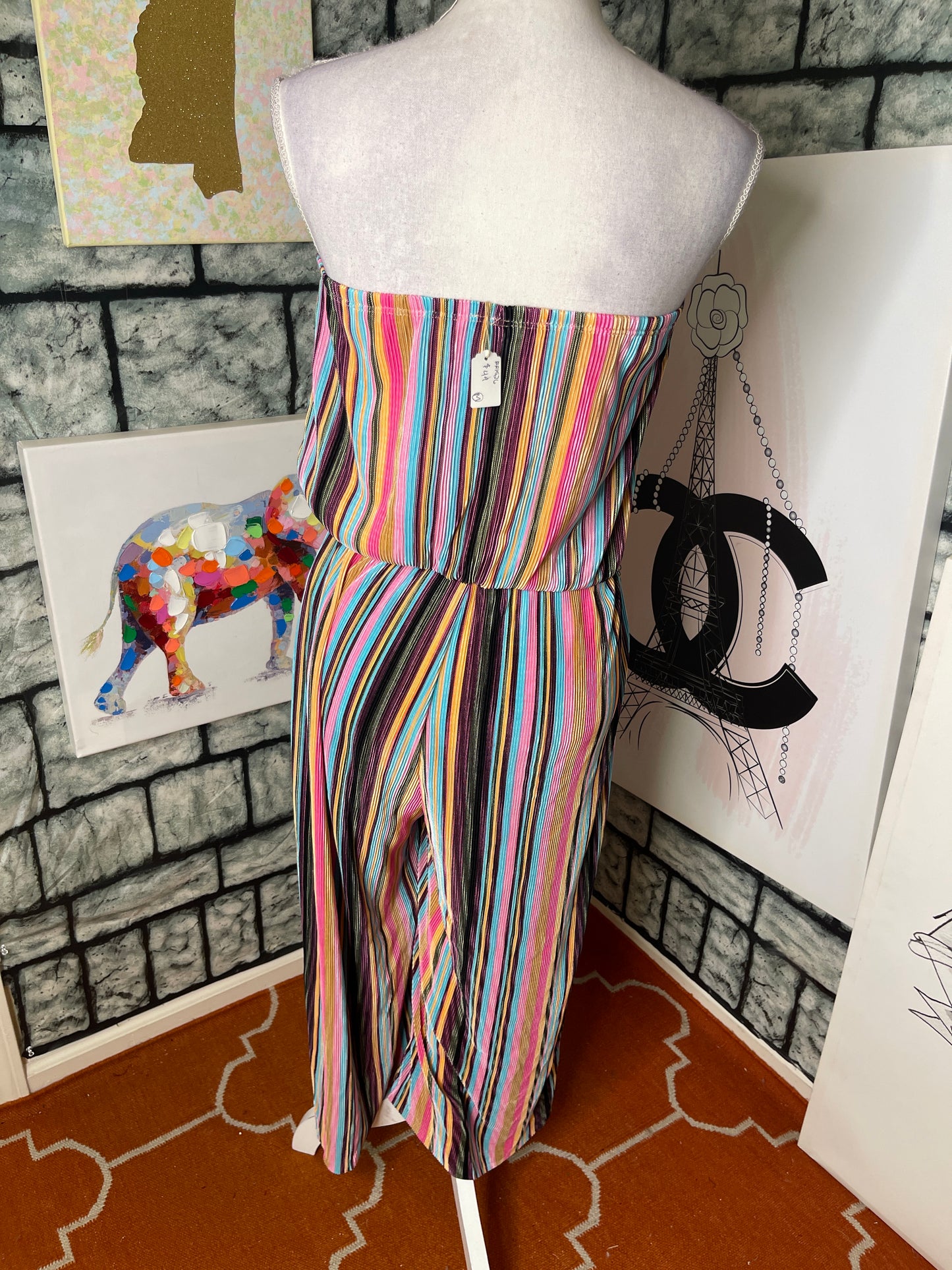 NEW Blue Blush Colorful Pink Tan Jumpsuit Women sz Medium