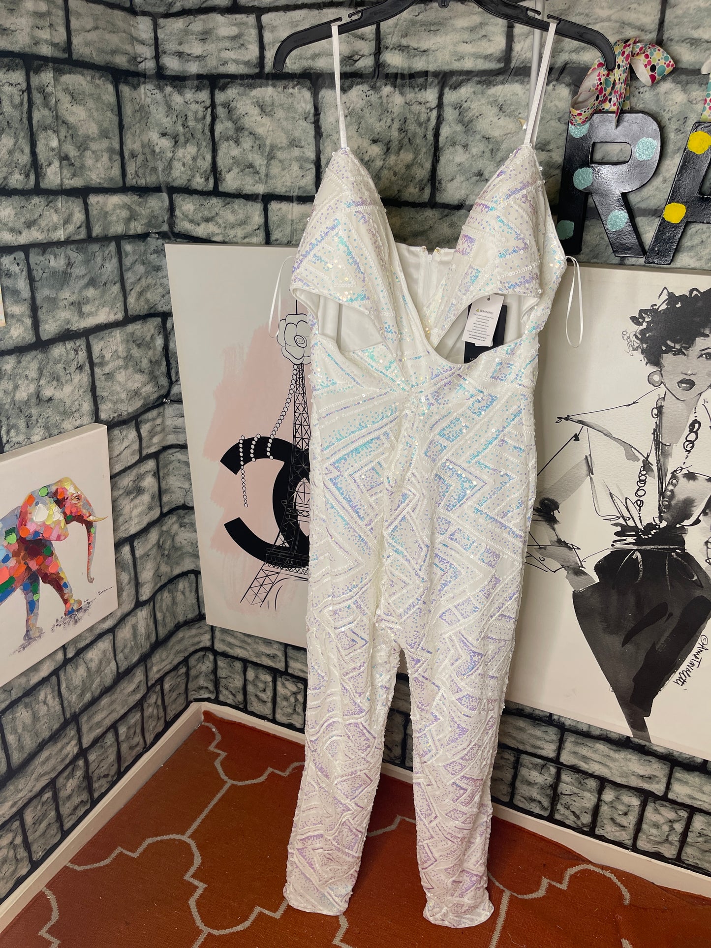 NEW Fashion Nova jumpsuit white sequin women sz 3XL