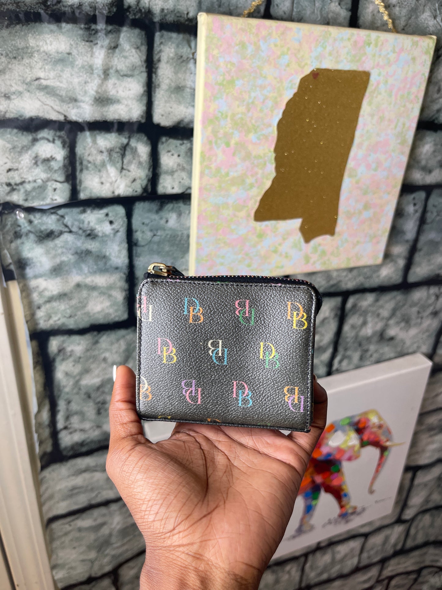 Dooney & bourke black colorful coin bag