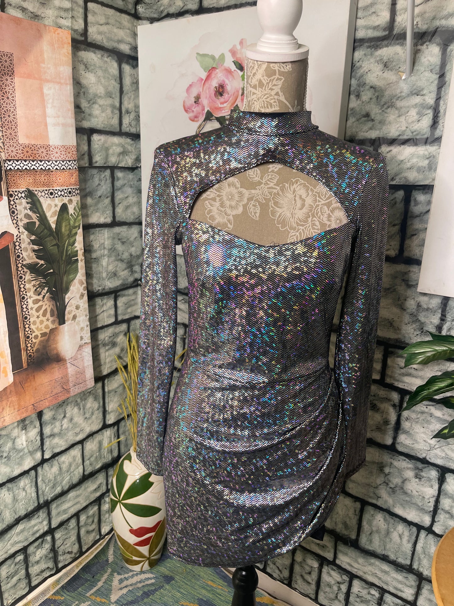Fashion Nova Silver Dress Women sz Large