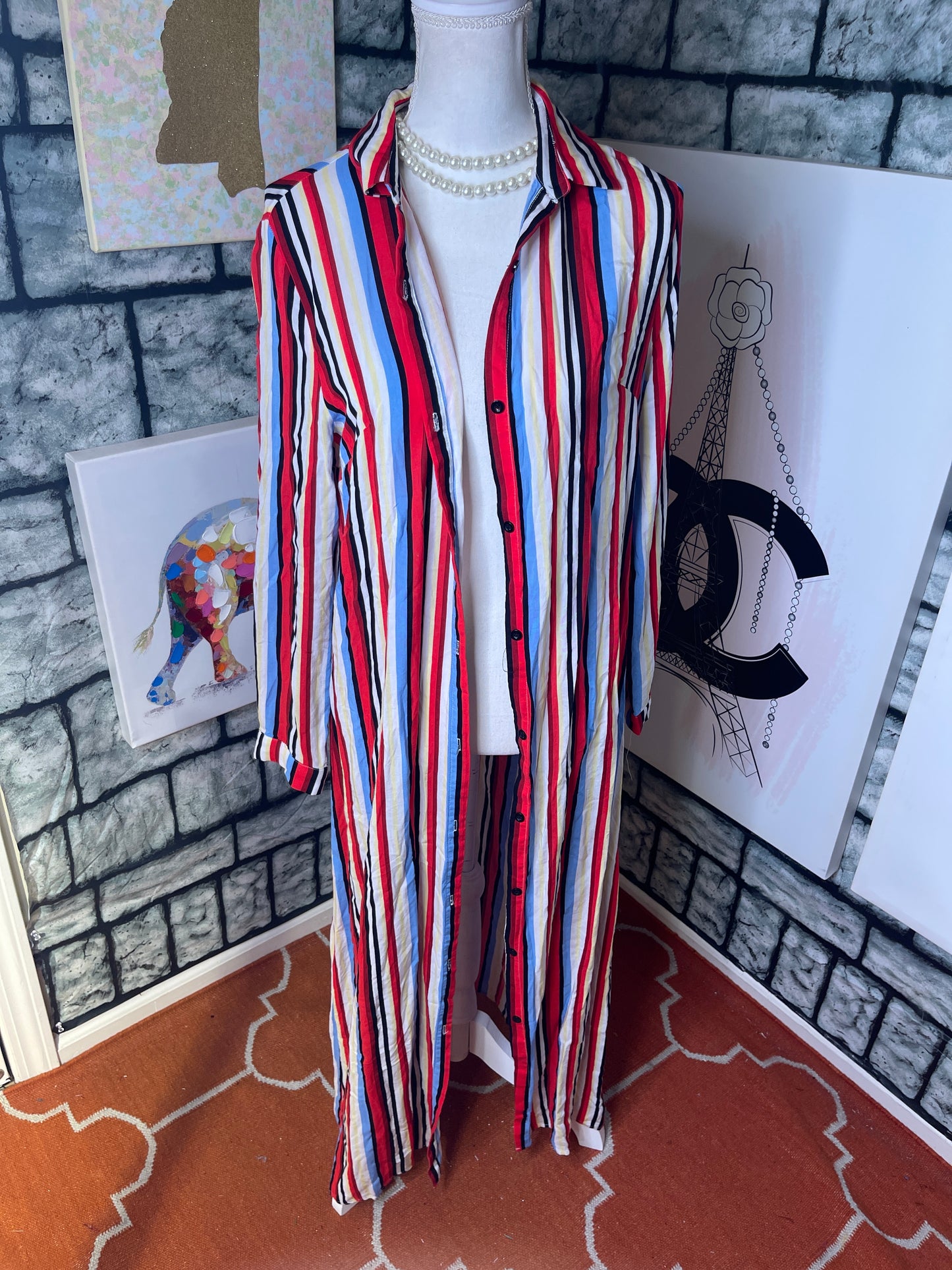 Shein Red Tan Colorful Dress Women sz Large