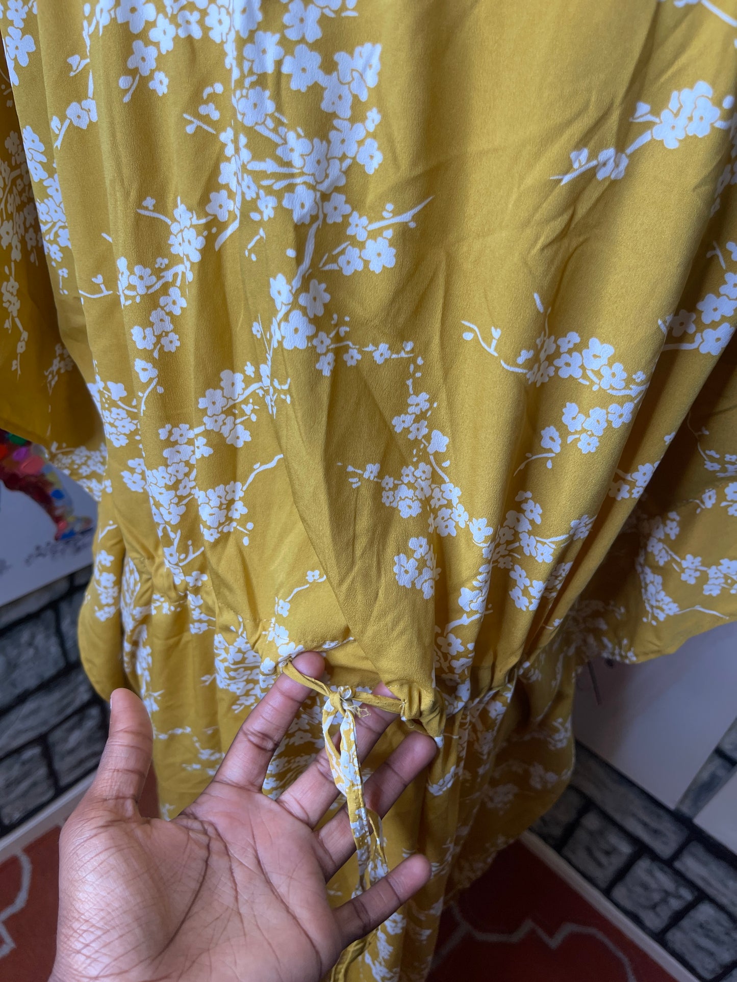 Yellow White Button Dress / Cover Women sz One Size (would say fits up to Large)