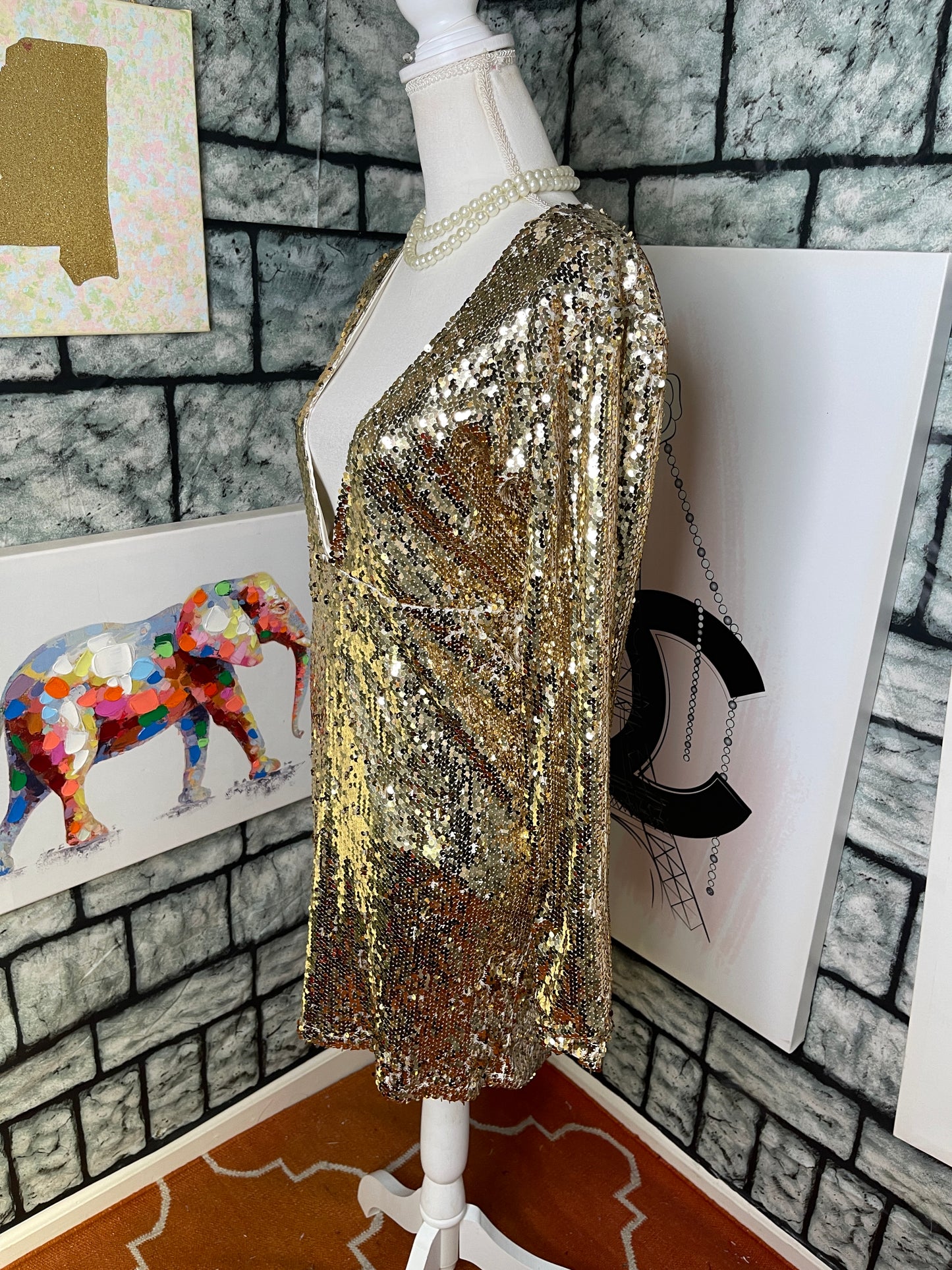NEW Boohoo Gold Sequin Dress Women sz 10