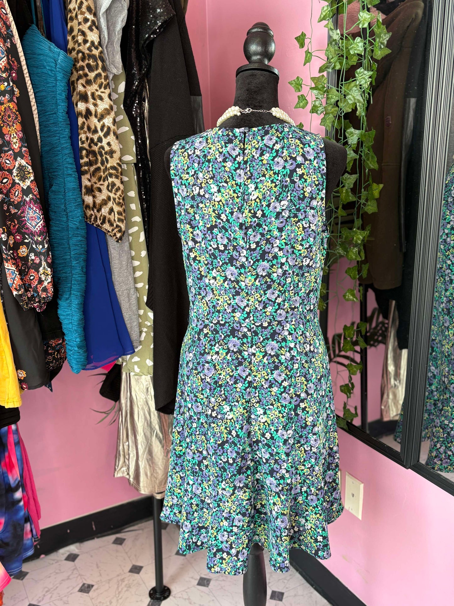 Loft Blue Purple Floral Dress Women sz 4