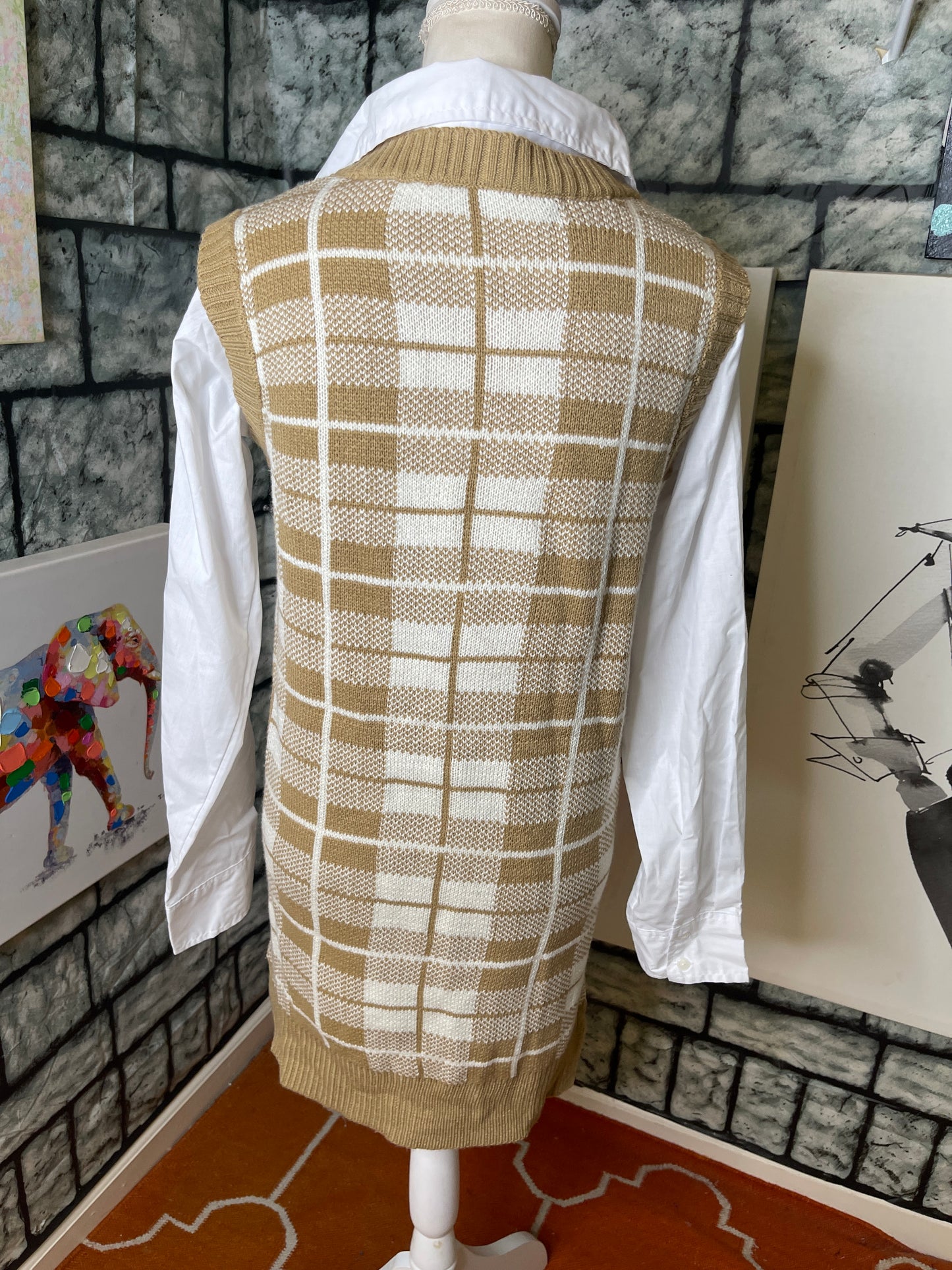 Heart & heels brown white sweater dress women sz Large