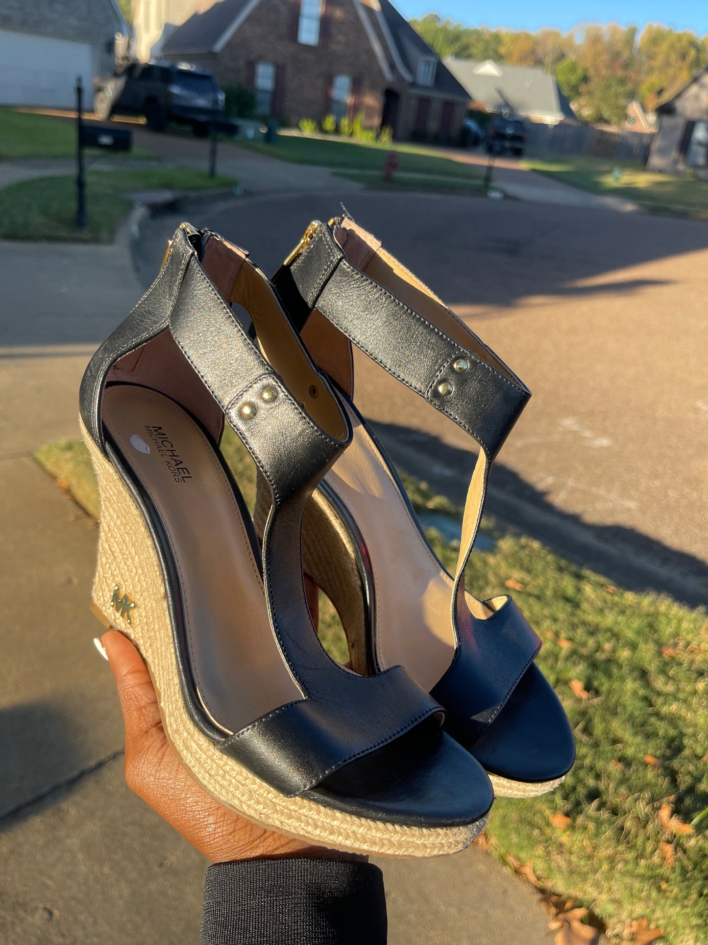 Michael kors black wedge women sz 7