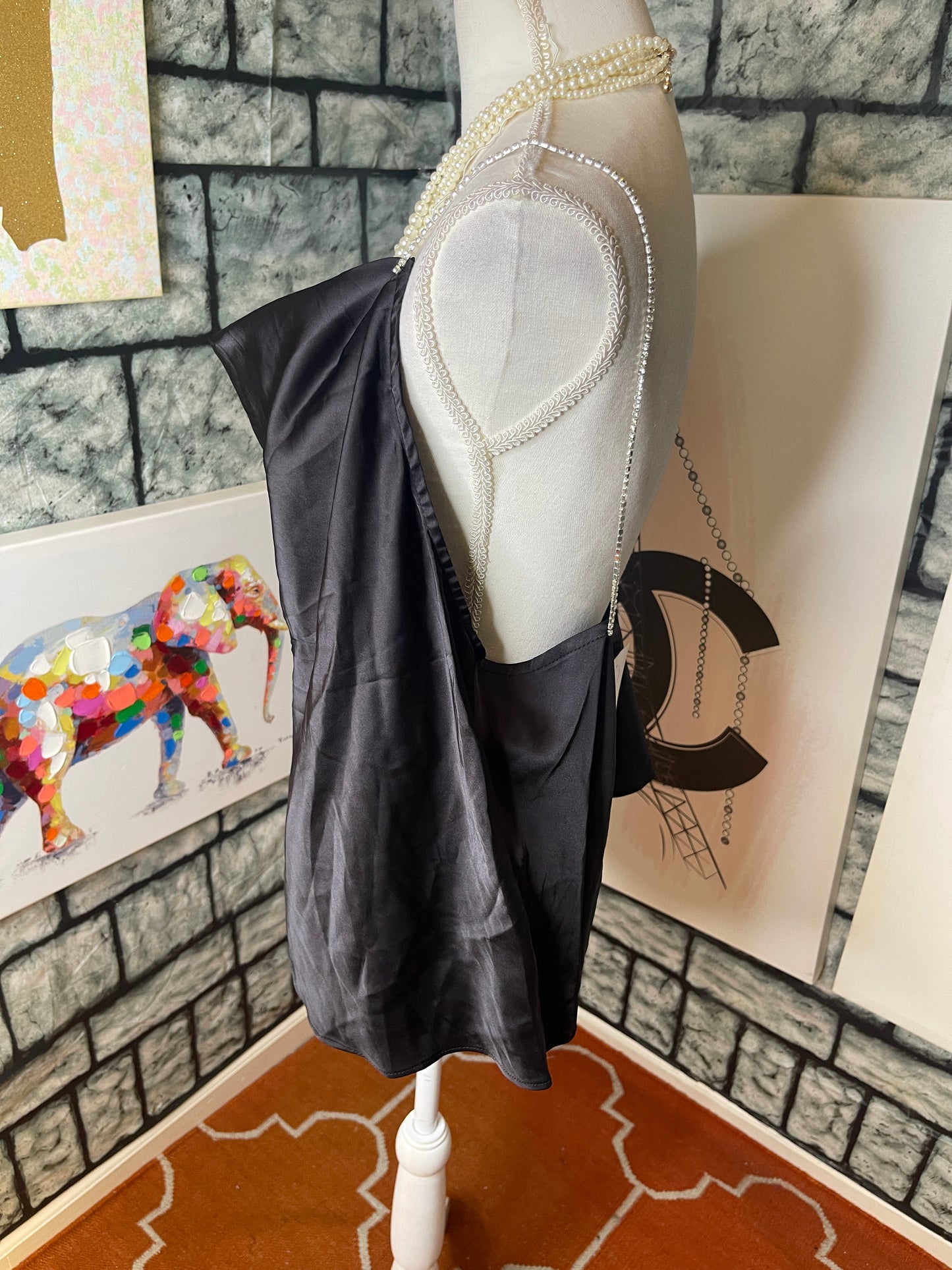 Shein Black Silver Strap Blouse Women sz 2XL