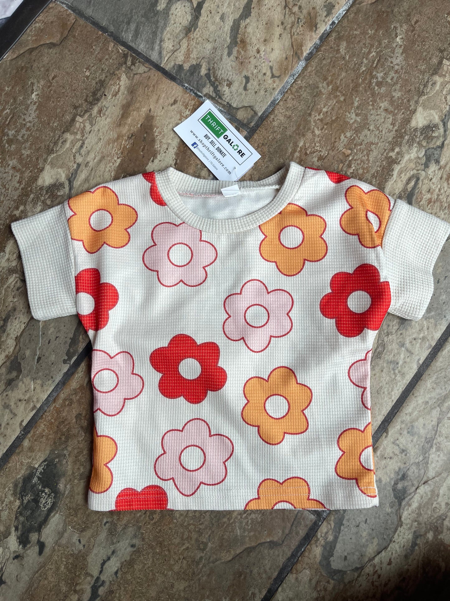 Beige Floral Shirt Girls sz 90 = 2T