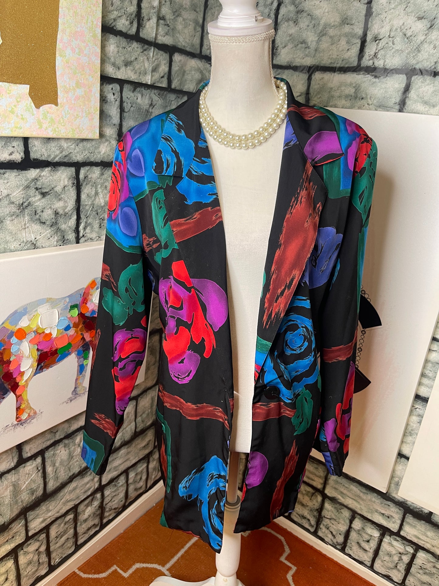 Richard kristall black colorful blazer blouse women sz 18