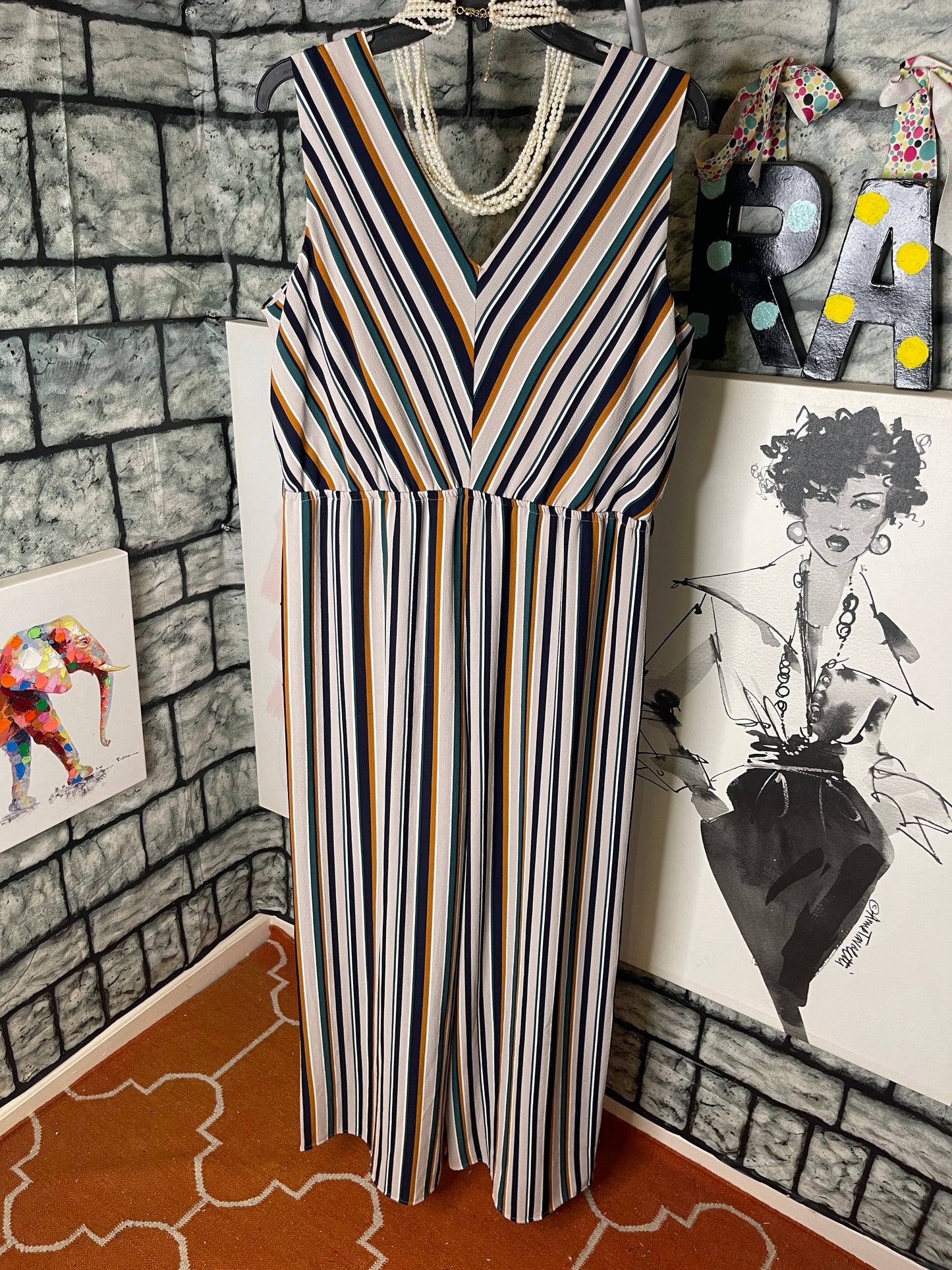 Maurices Gray Blue Orange Jumpsuit Women sz XL