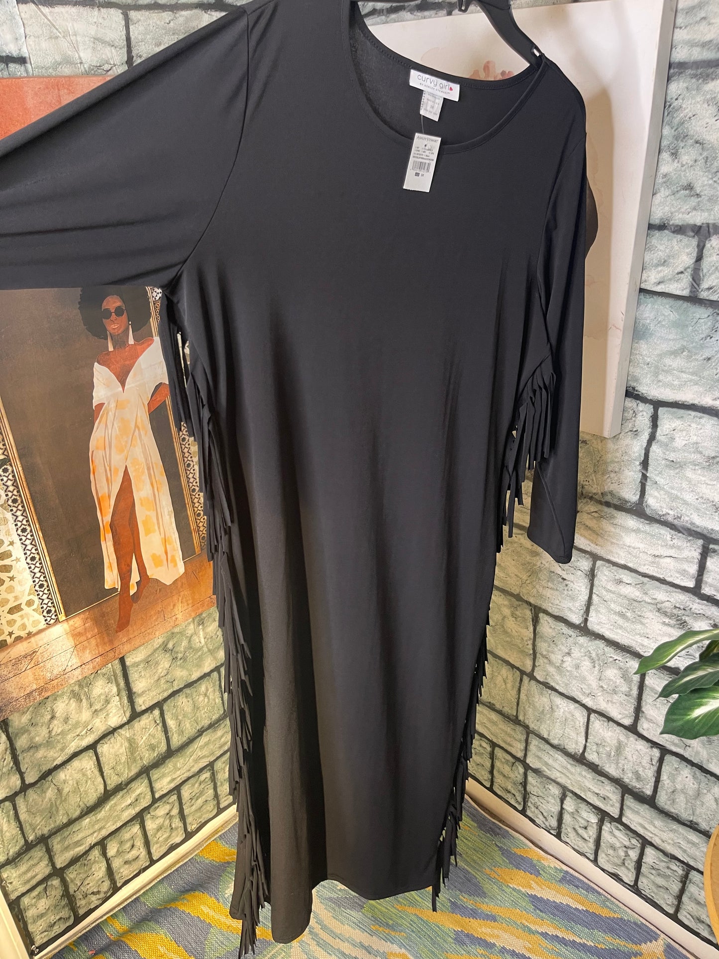 NEW Ashley Stewart Black Fringe Dress Women sz 3XL