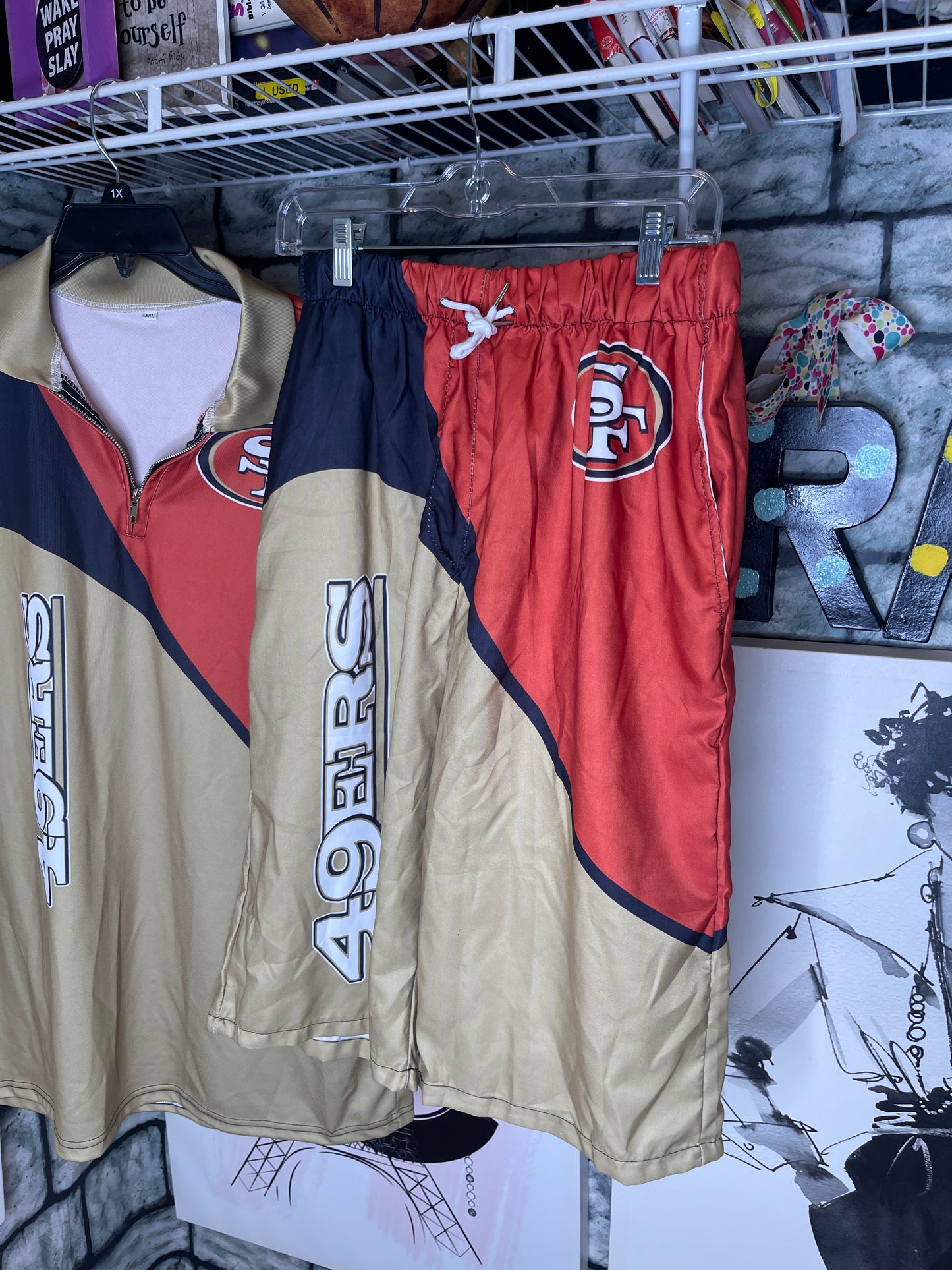 NEW NFL 49ers 2 piece Tan Red Pants Set Men sz 2XL