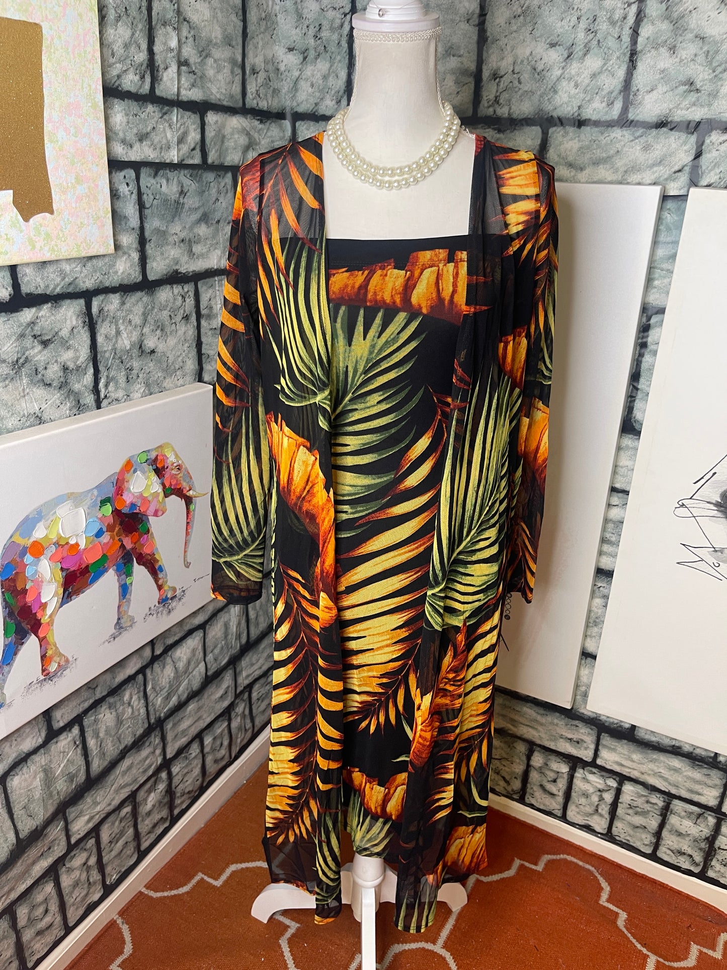 Lovely day orange black dress women sz small