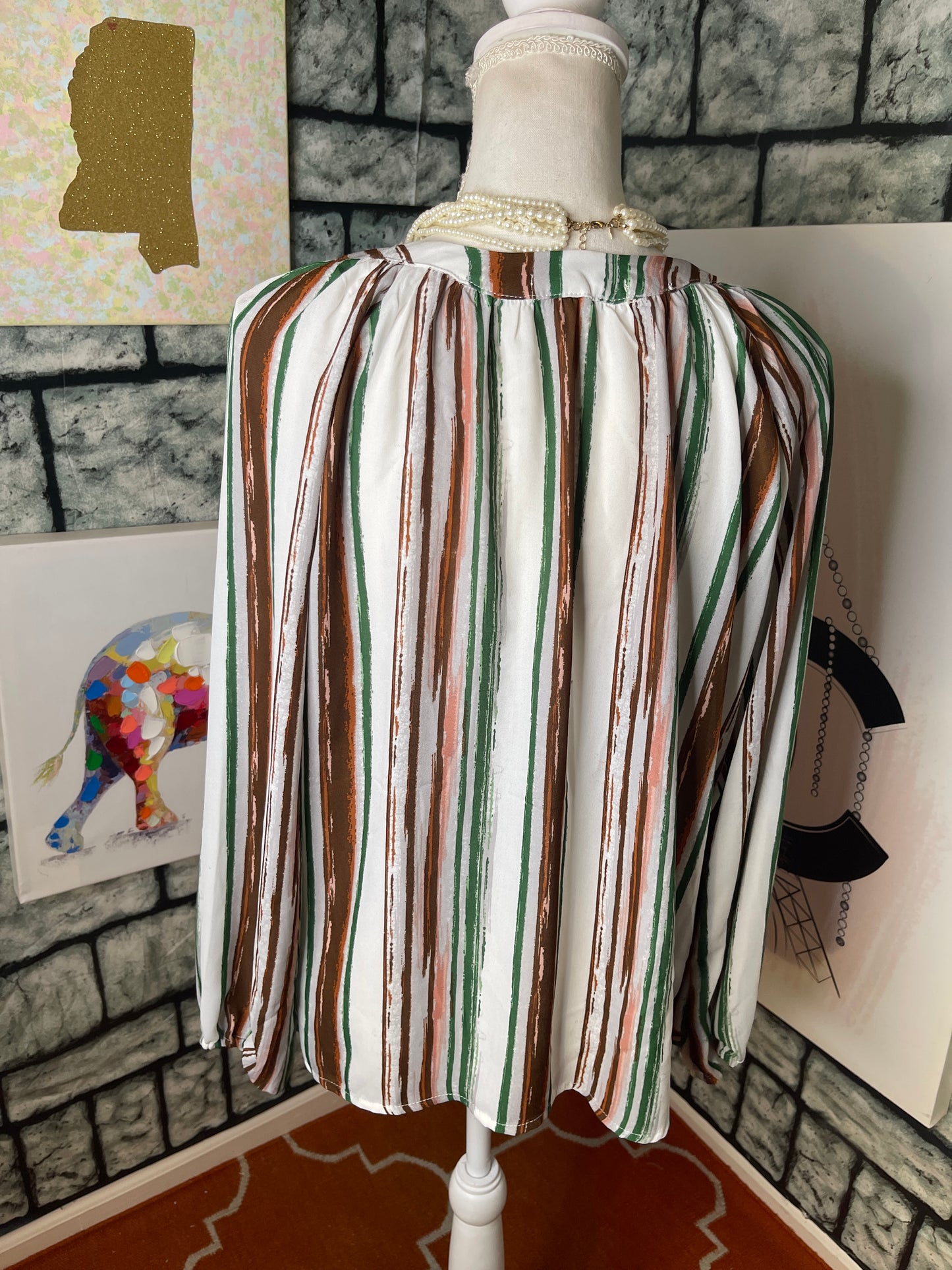 Liberty Green White Blouse Women sz Large