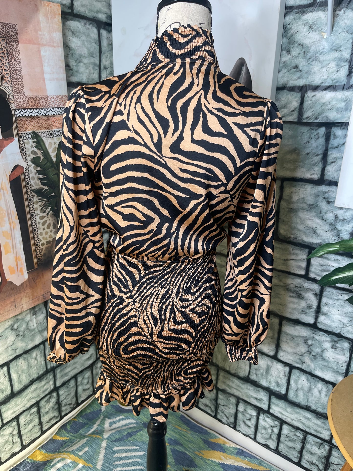 Miss Avenue Black Brown Print Dress Women sz Small
