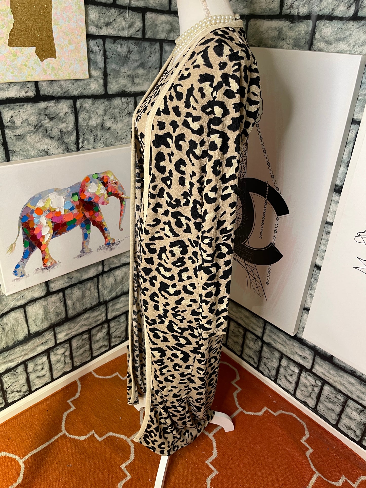 Good Time USA Tan Black Animal Print 2 Piece Dress / Cover Women sz Small
