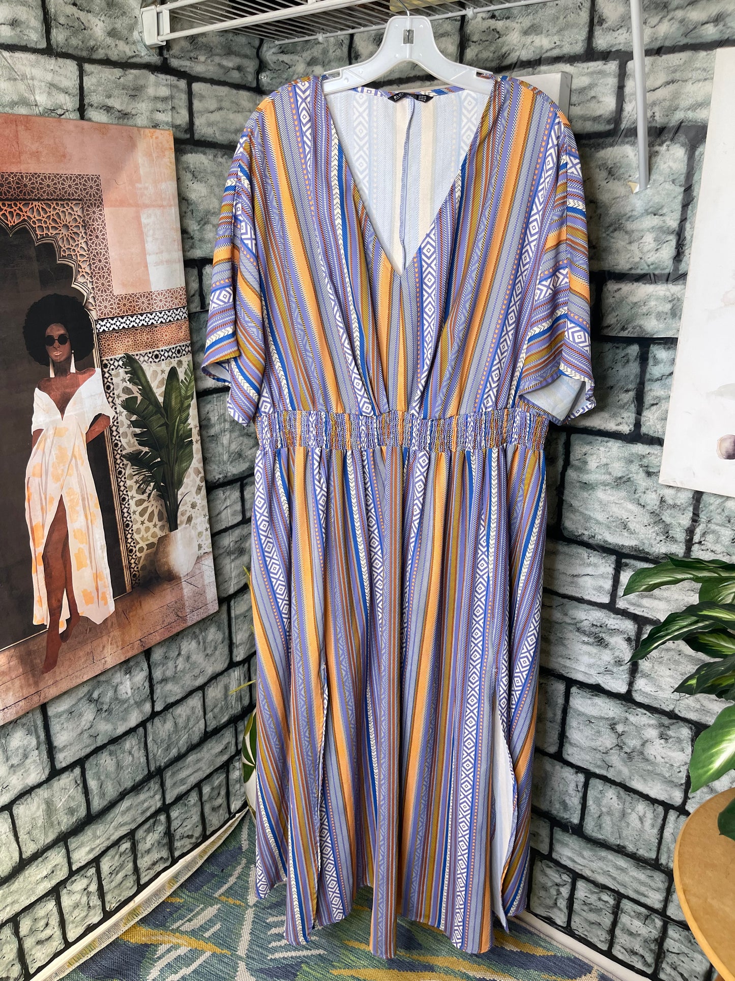 Bloomchic Blue Yellow Dress Women sz 22/24