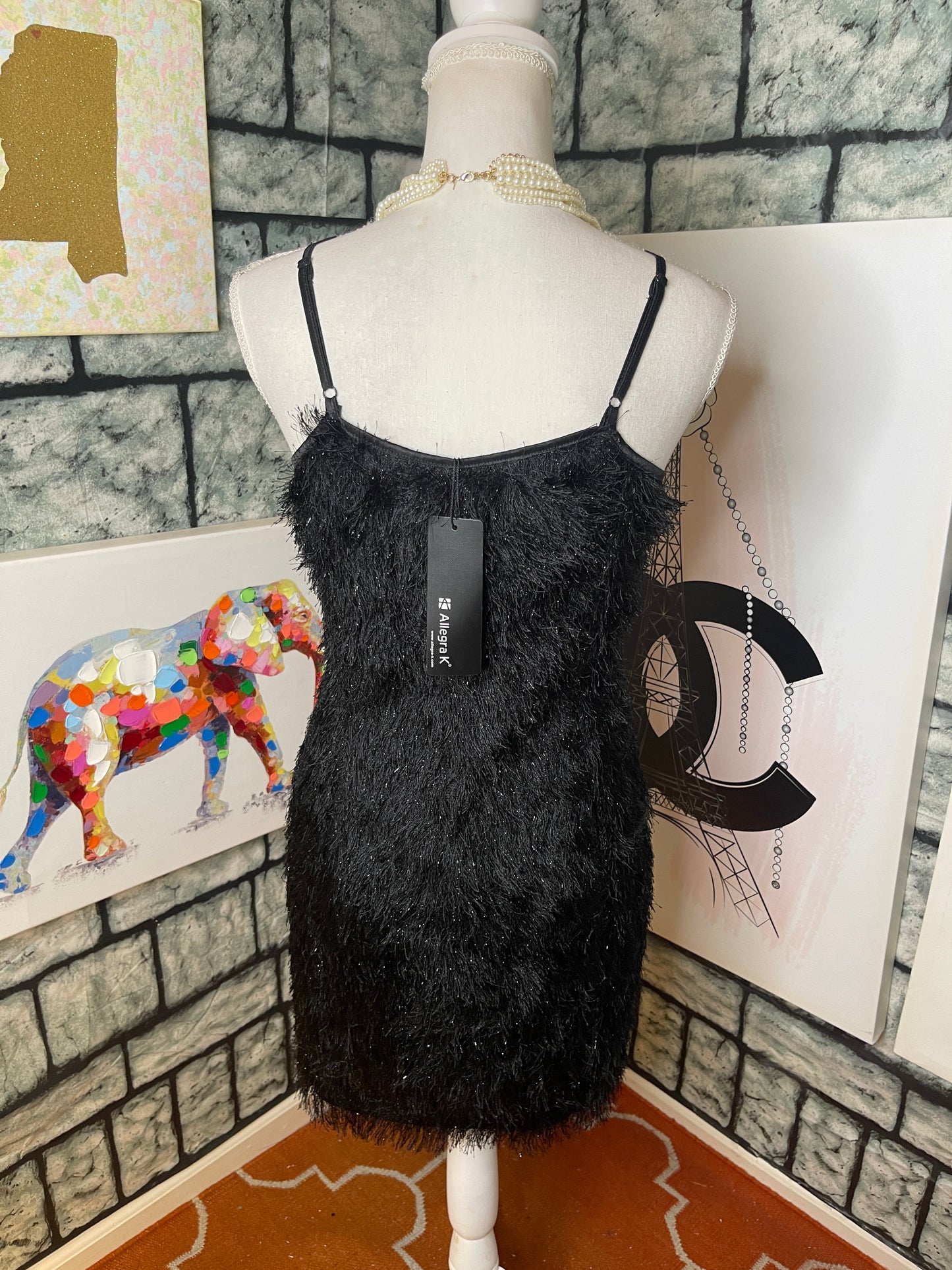 NEW Allegra K Black Fringe Dress Women sz Small