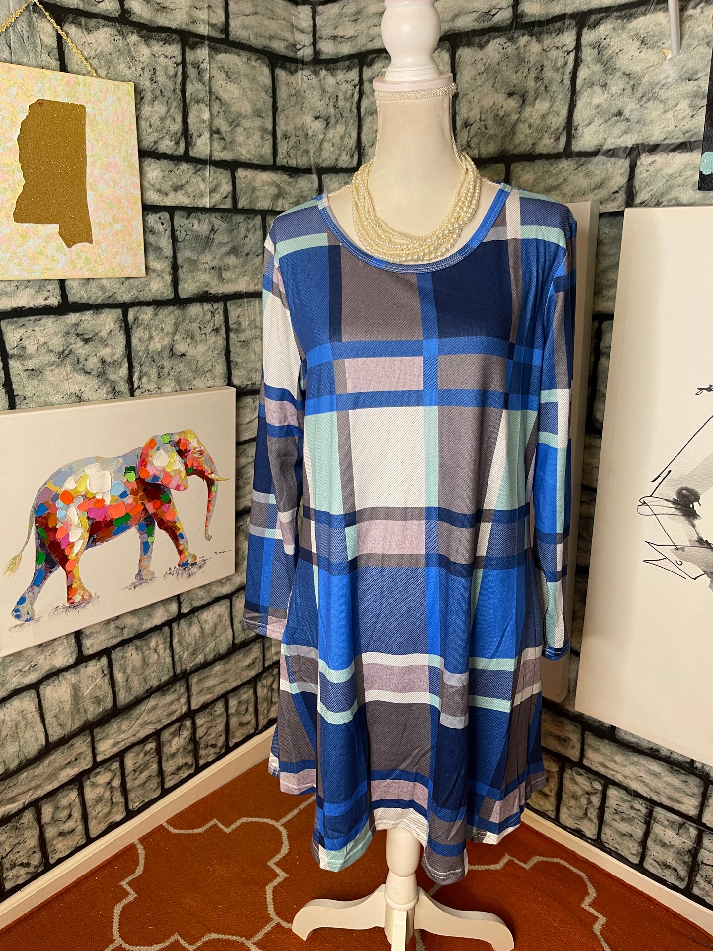 Blue Gray Sweater Dress / Shirt Women sz Large