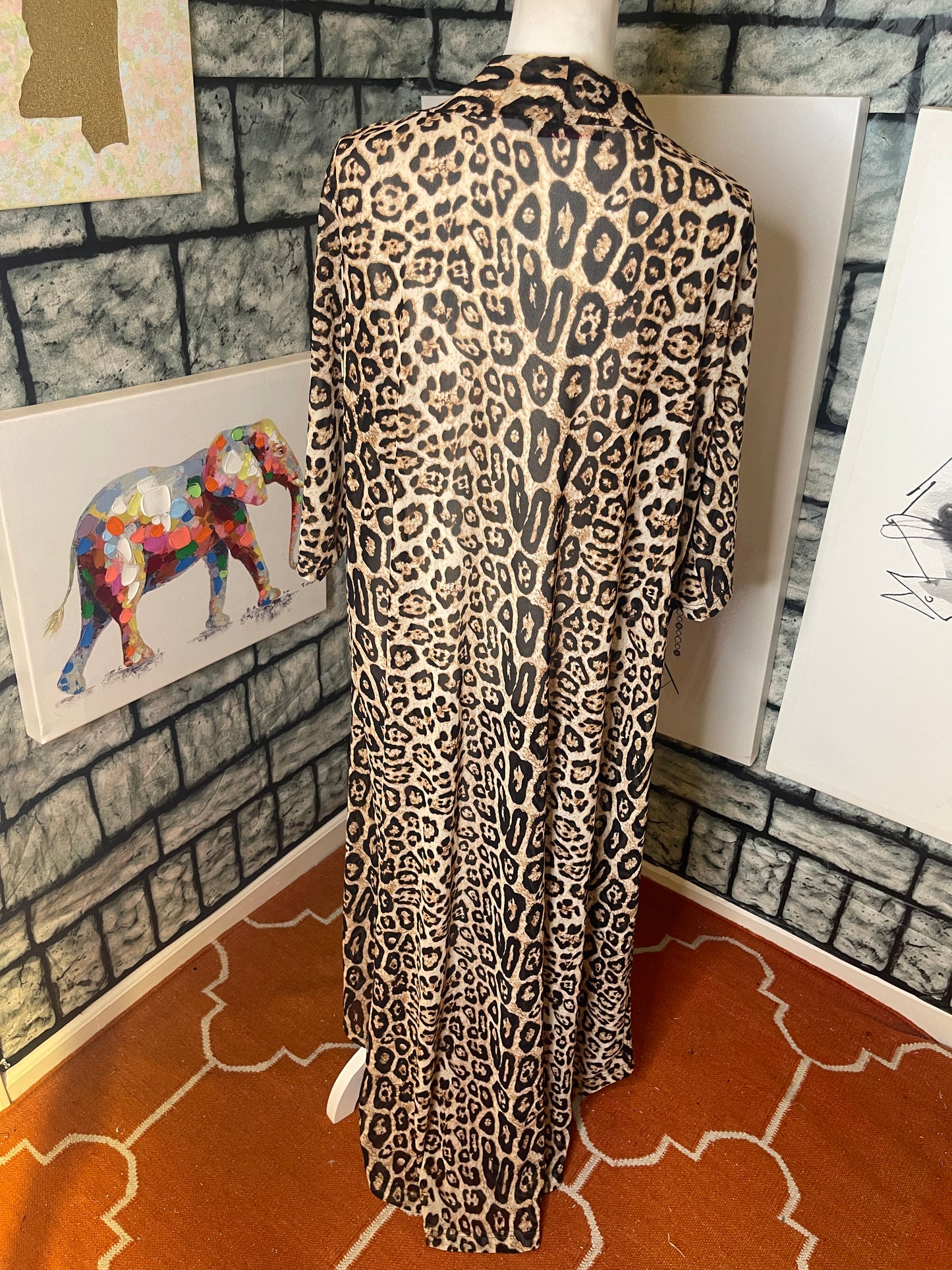Crazy Train Brown Black Animal Print Duster Women sz One Size (Would say fits up to XL)