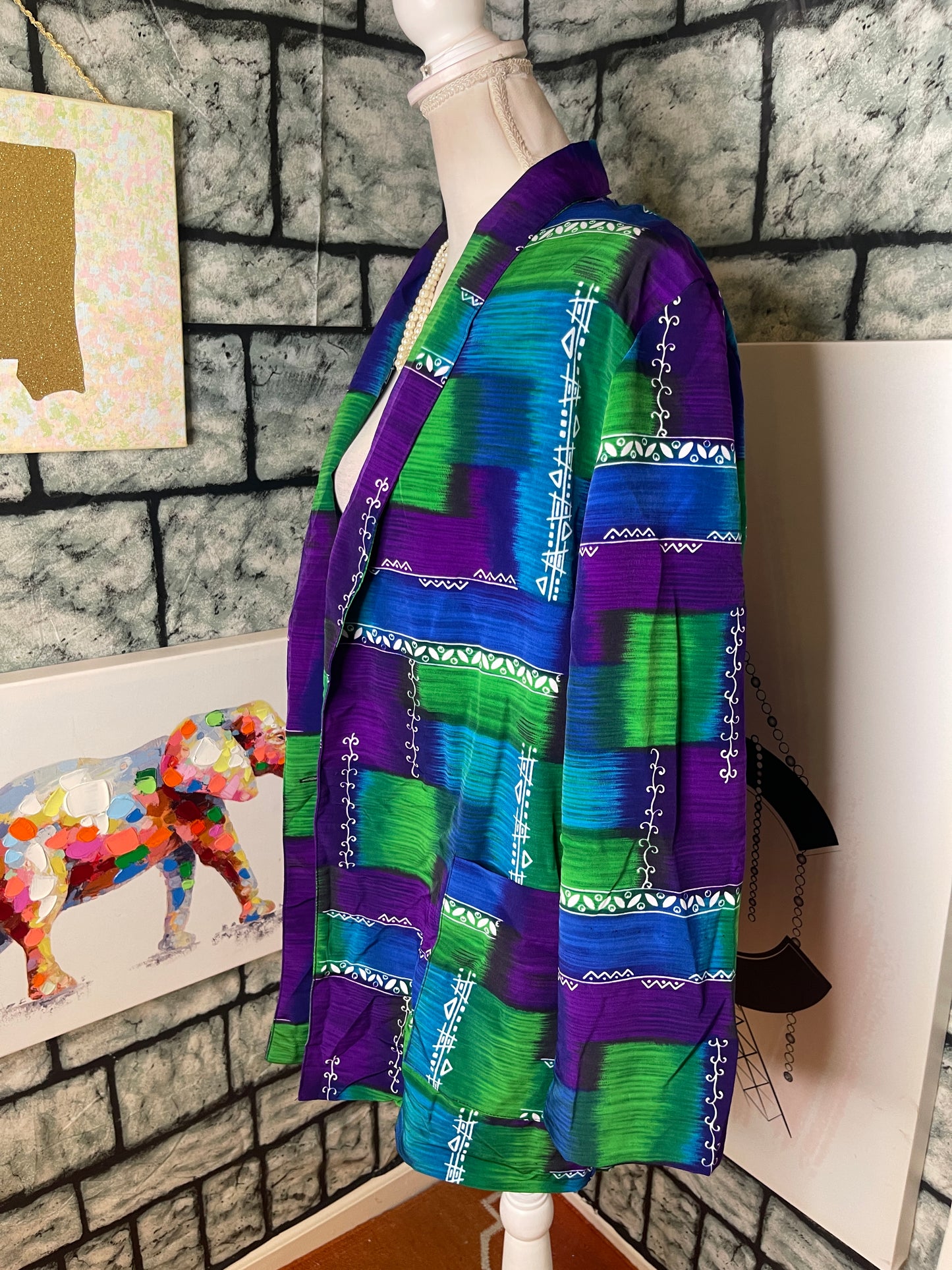 MJ Carroll Purple Green Blue Blazer Blouse Women sz Large