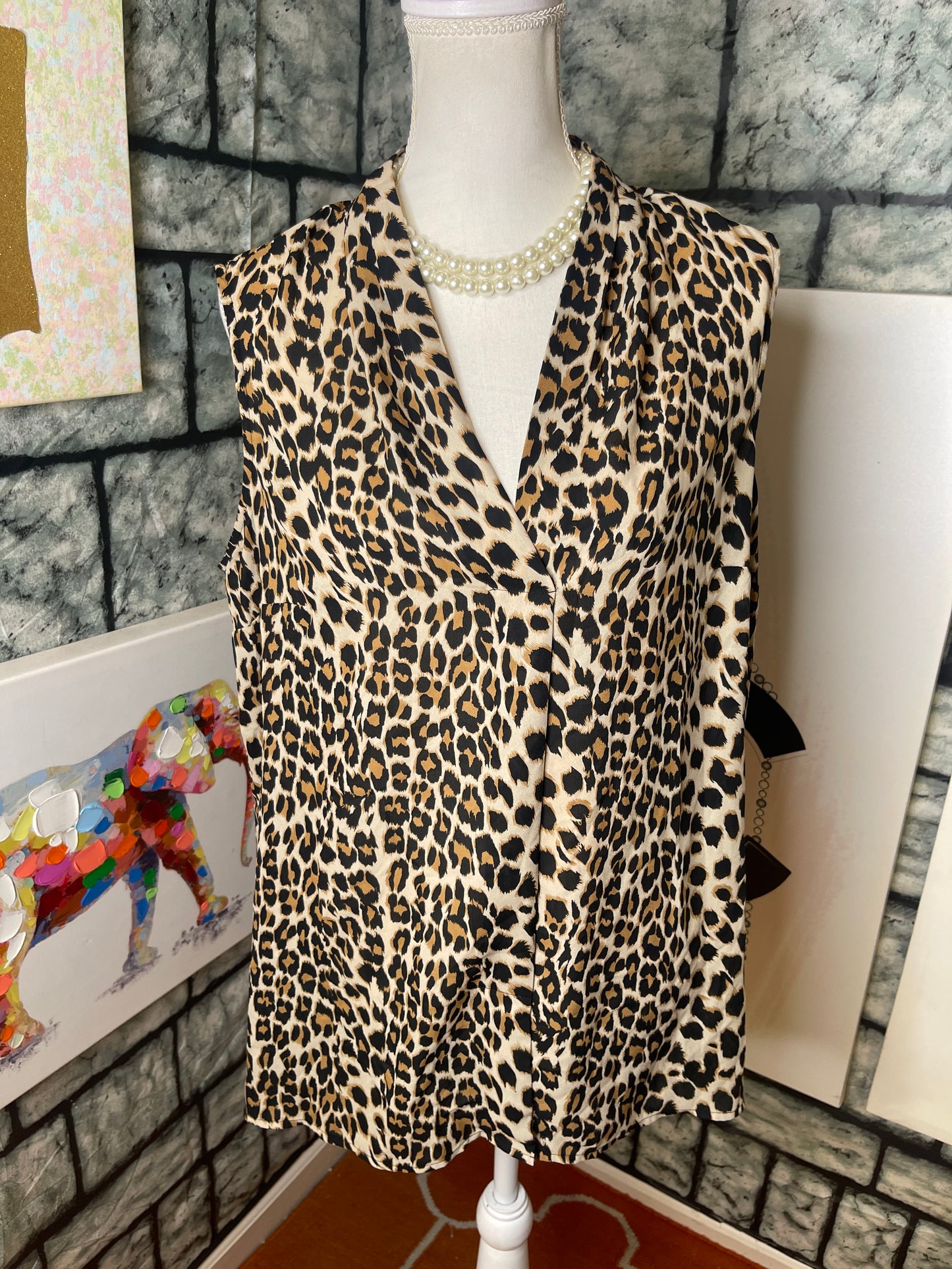 Roz & Ali brown animal print blouse women sz 1XL