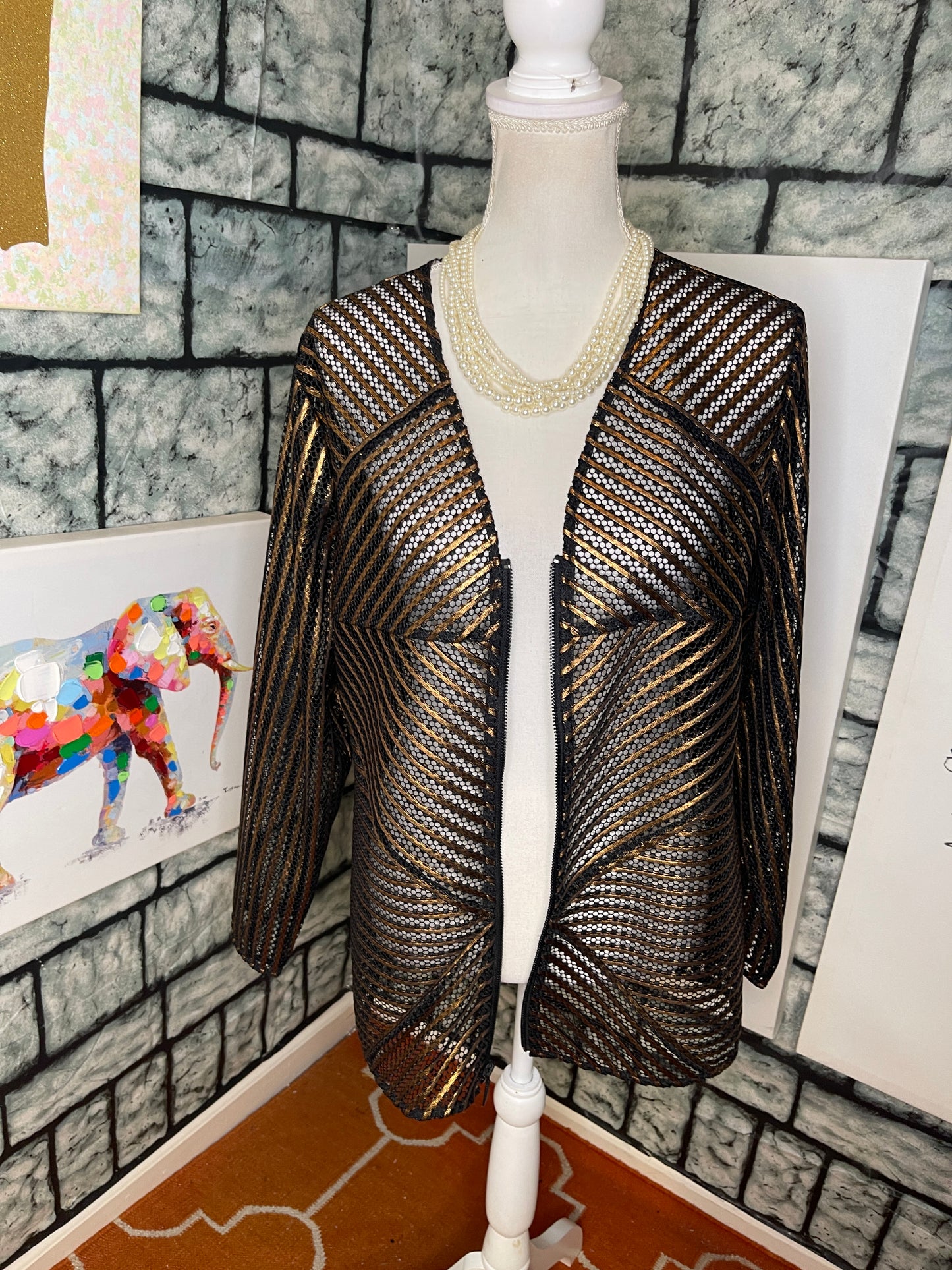 Travelers Collection Gold and Black Zip Up Jacket Women Sz Large
