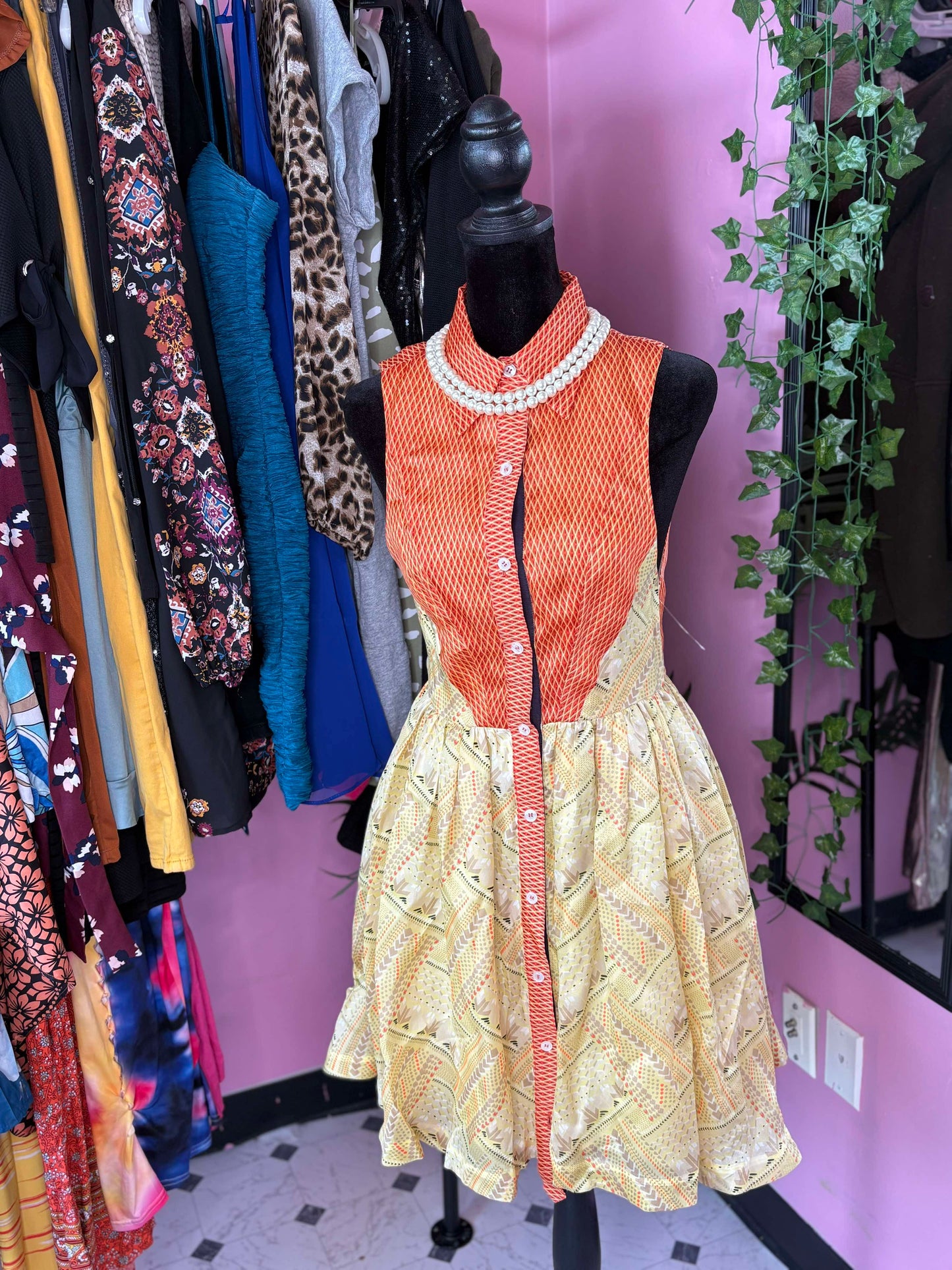 Nahm Yellow Orange Dress Women sz Small