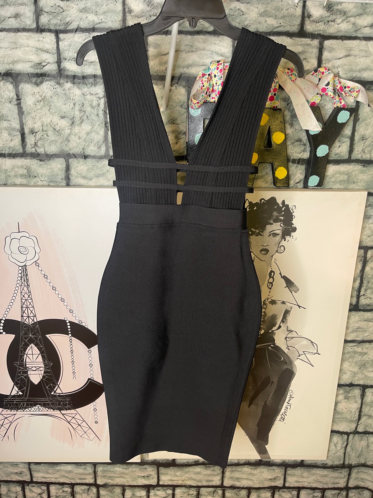 Black fitted dress women sz xs
