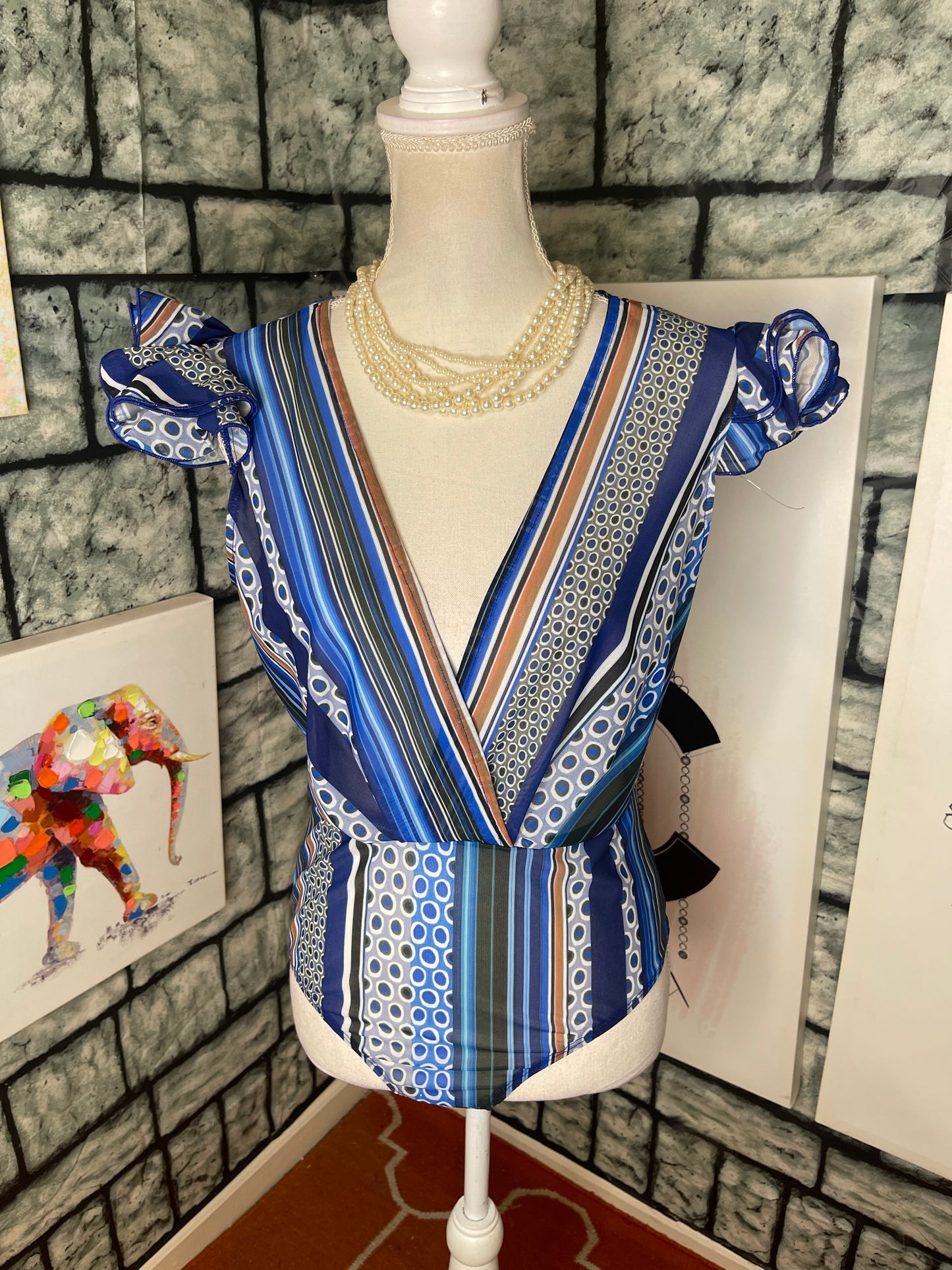 CQ by CQ Blue Bodysuit Blouse Women sz Medium